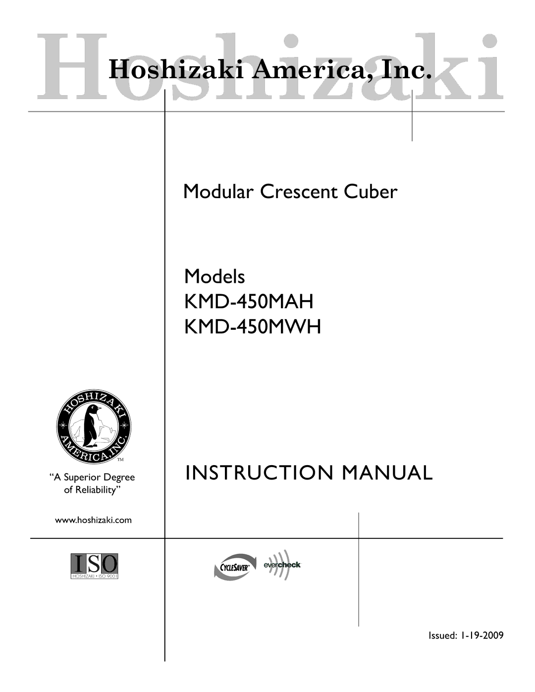 Hoshizaki instruction manual KMD-450MAH KMD-450MWH 