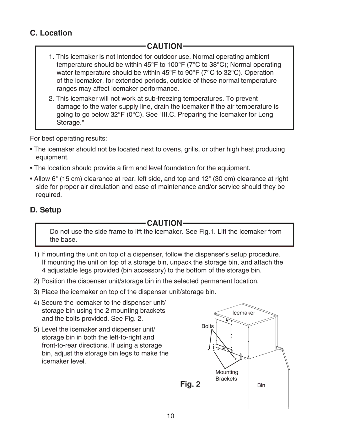 Hoshizaki KMD-450MWH, KMD-450MAH instruction manual Location, Setup 