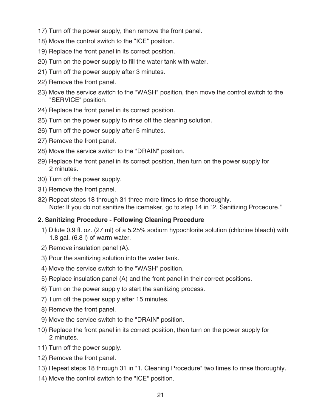 Hoshizaki KMD-450MAH, KMD-450MWH instruction manual Sanitizing Procedure Following Cleaning Procedure 