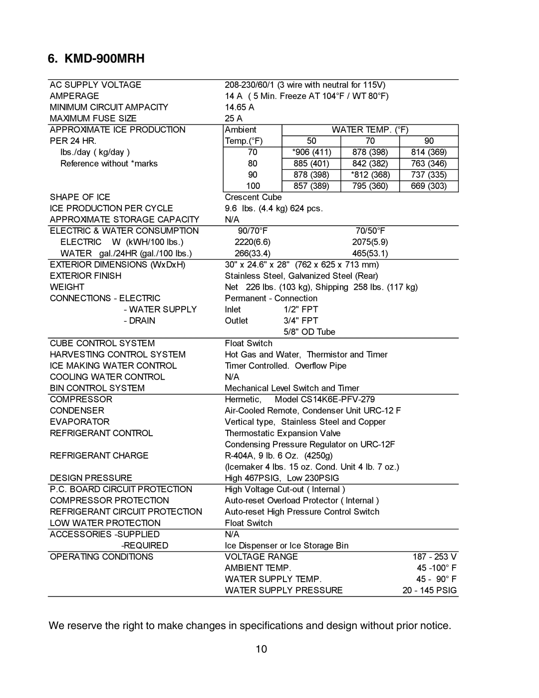 Hoshizaki KMD-900MWH, KMD-900MAH, KMD-700MAH, KMD-700MWH, KMD-700MRH service manual KMD-900MRH 