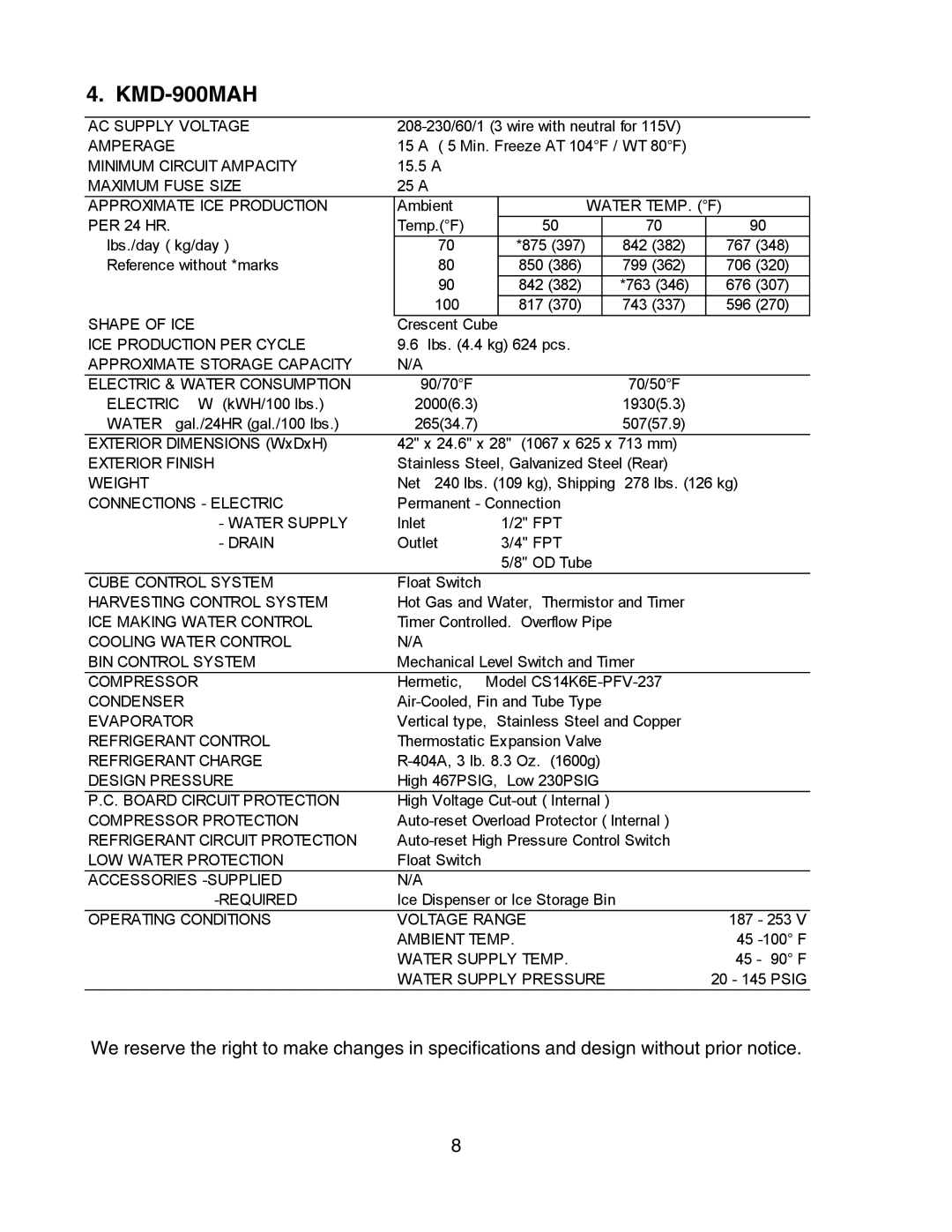 Hoshizaki KMD-700MWH, KMD-700MAH, KMD-700MRH, KMD-900MWH, KMD-900MRH service manual KMD-900MAH 