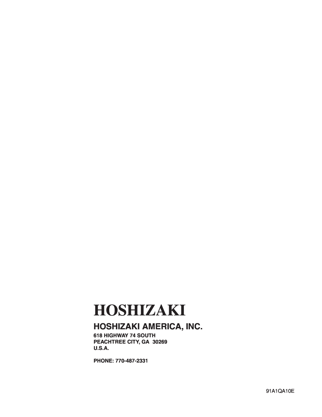 Hoshizaki KMD-900MRH, KMD-900MAH Hoshizaki America, Inc, HIGHWAY 74 SOUTH PEACHTREE CITY, GA 30269 U.S.A PHONE 