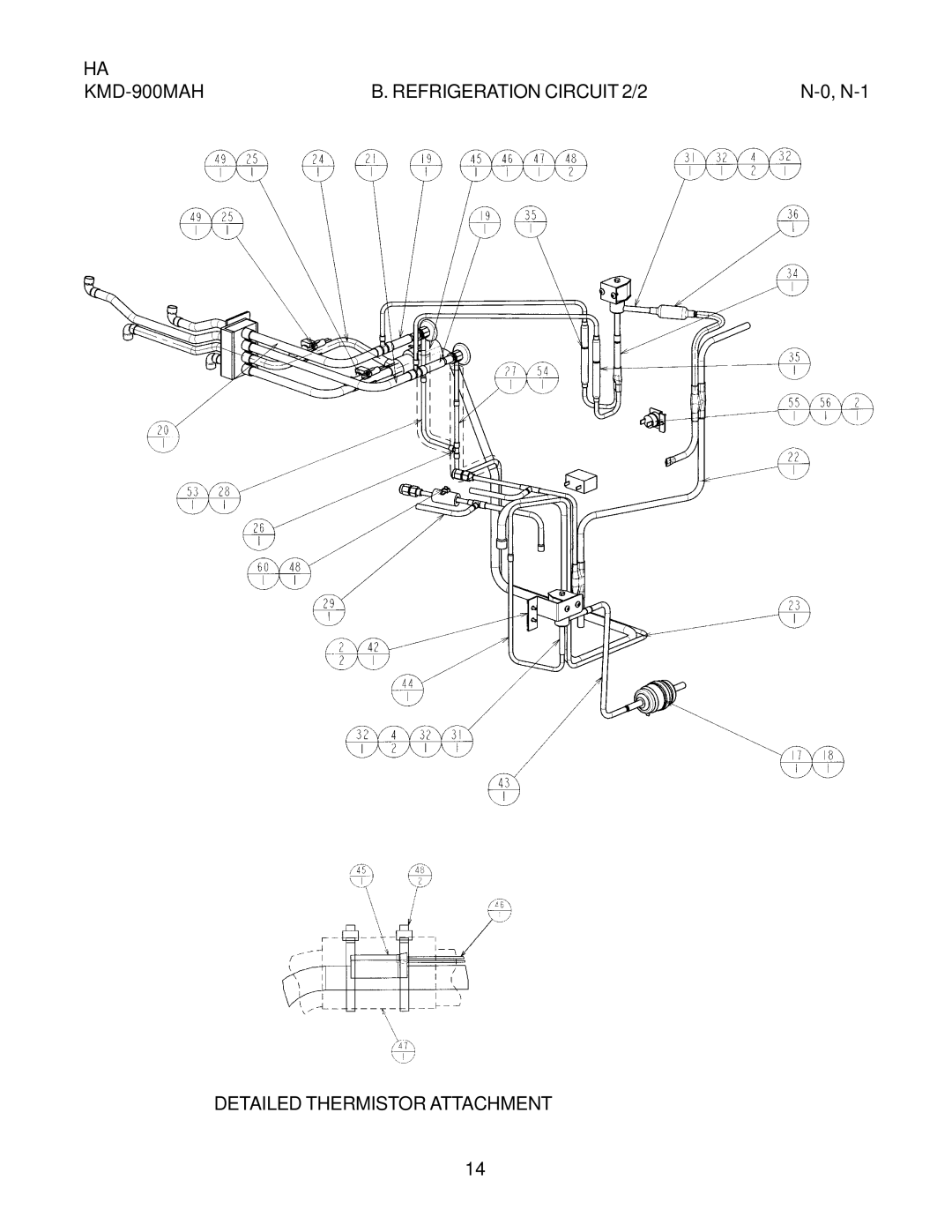 Hoshizaki KMD-900MRH, KMD-900MWH manual KMD-900MAH Refrigeration Circuit 2/2, Detailed Thermistor Attachment 