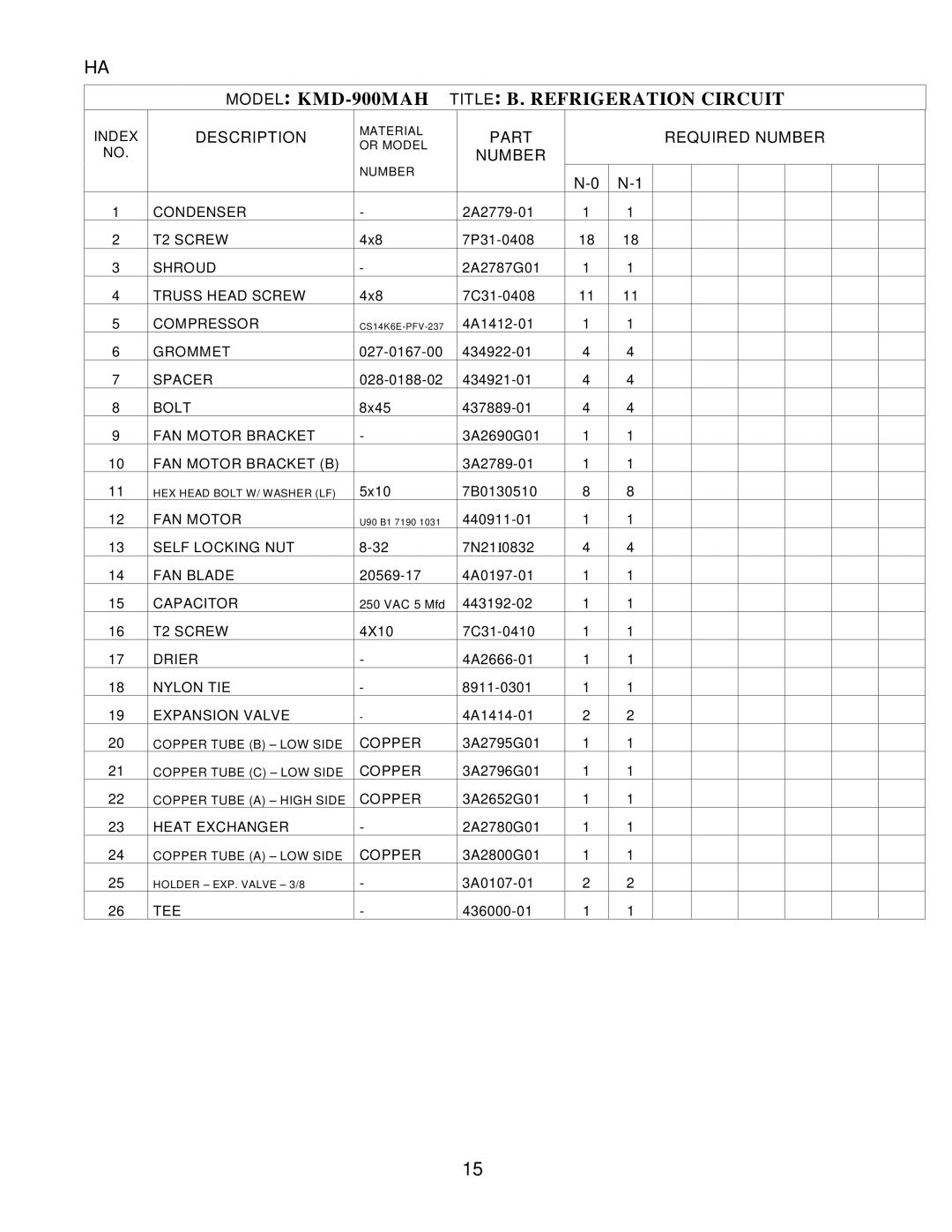 Hoshizaki KMD-900MWH, KMD-900MRH manual Model KMD-900MAH Title B. Refrigeration Circuit 