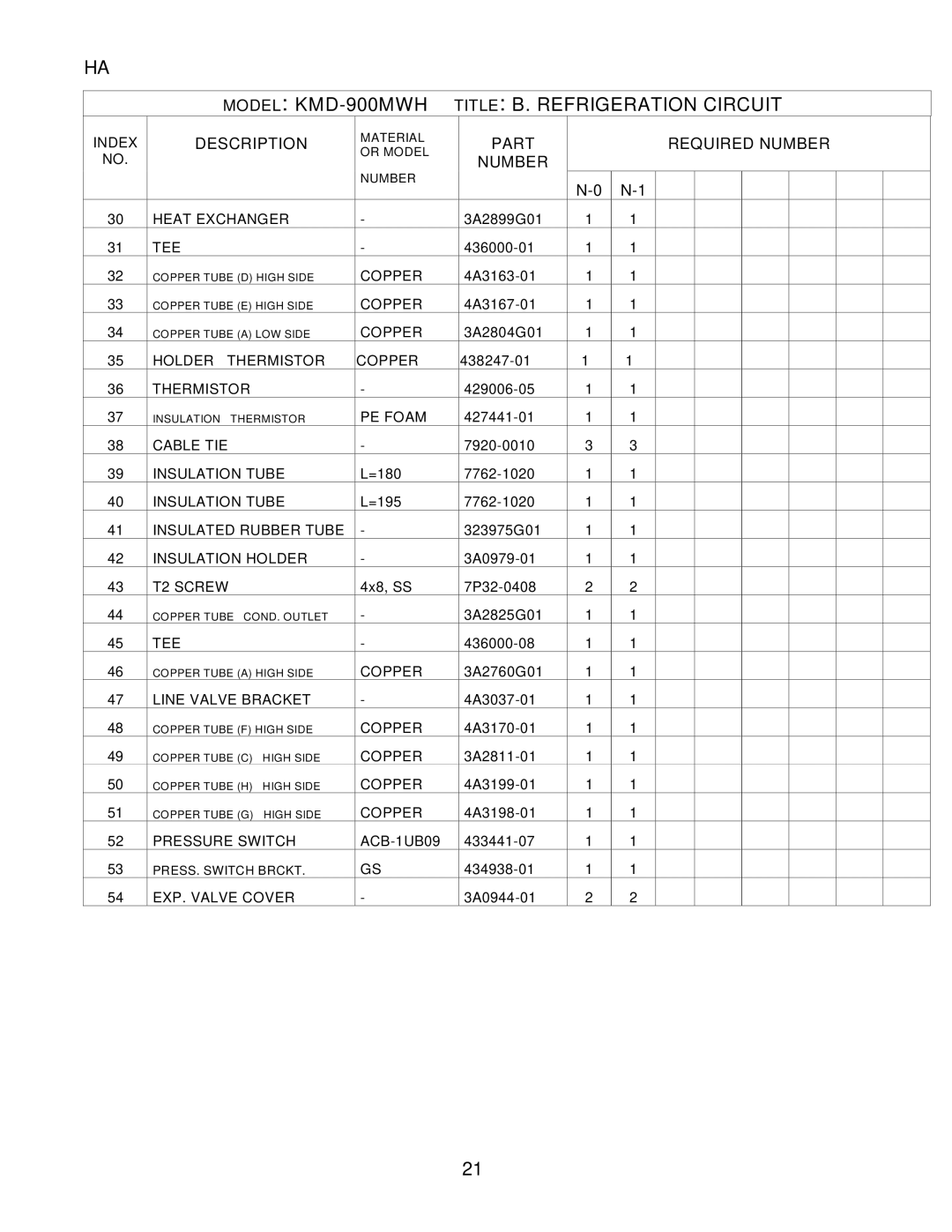 Hoshizaki KMD-900MAH, KMD-900MRH manual Model KMD-900MWH Title B. Refrigeration Circuit 