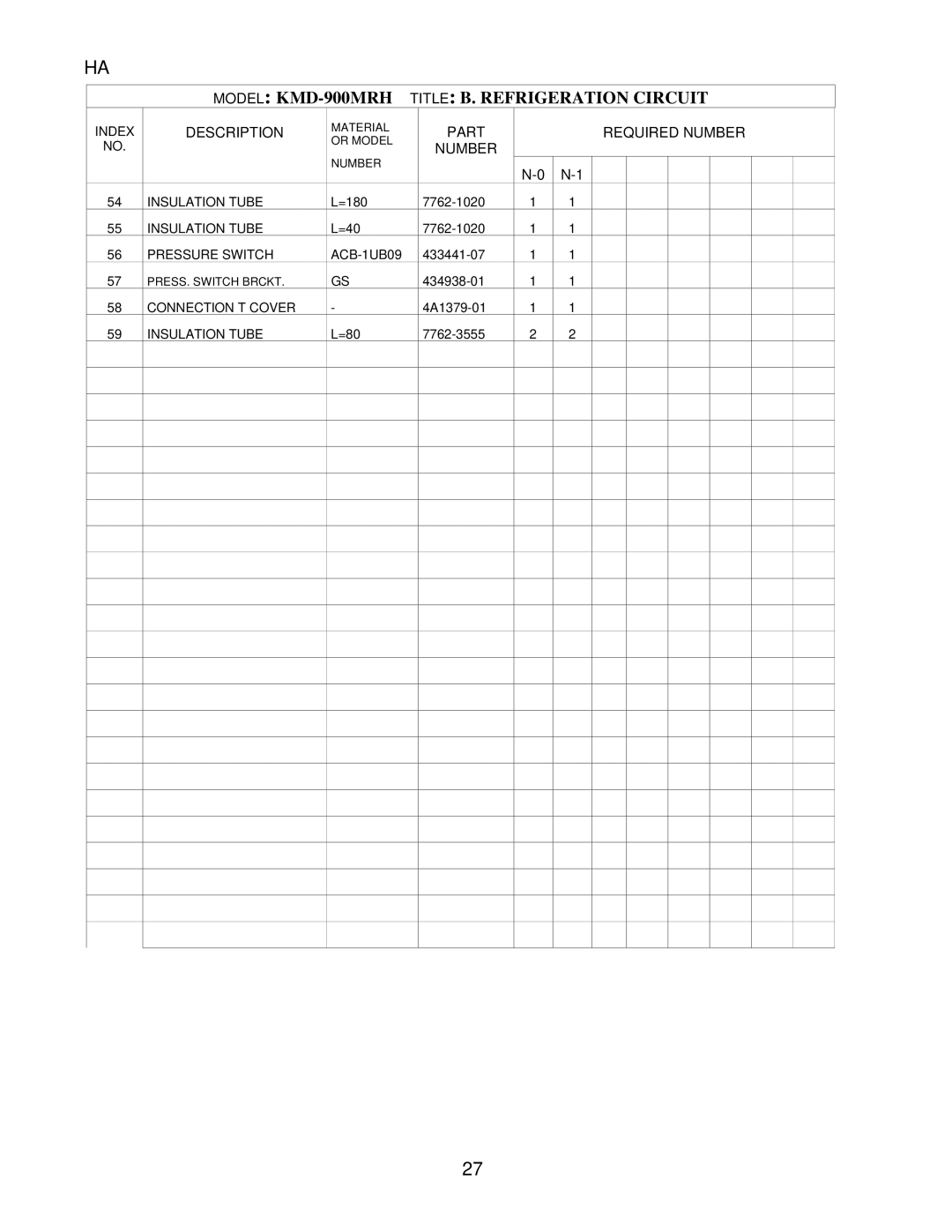 Hoshizaki KMD-900MAH, KMD-900MWH manual Model KMD-900MRH Title B. Refrigeration Circuit 