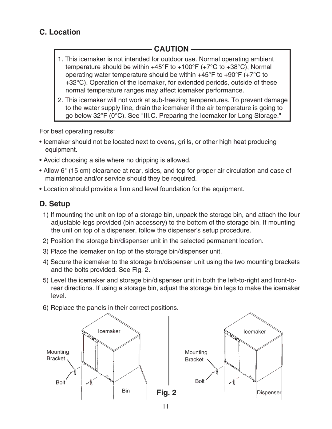 Hoshizaki KMD-901MWH, KMD-901MAH, KMD-901MRH instruction manual Location, Setup 