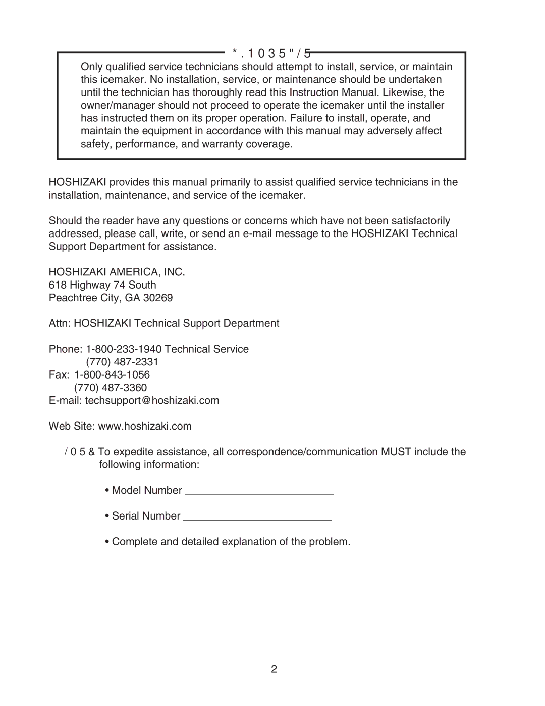 Hoshizaki KMD-901MWH, KMD-901MAH, KMD-901MRH instruction manual Hoshizaki AMERICA, INC 