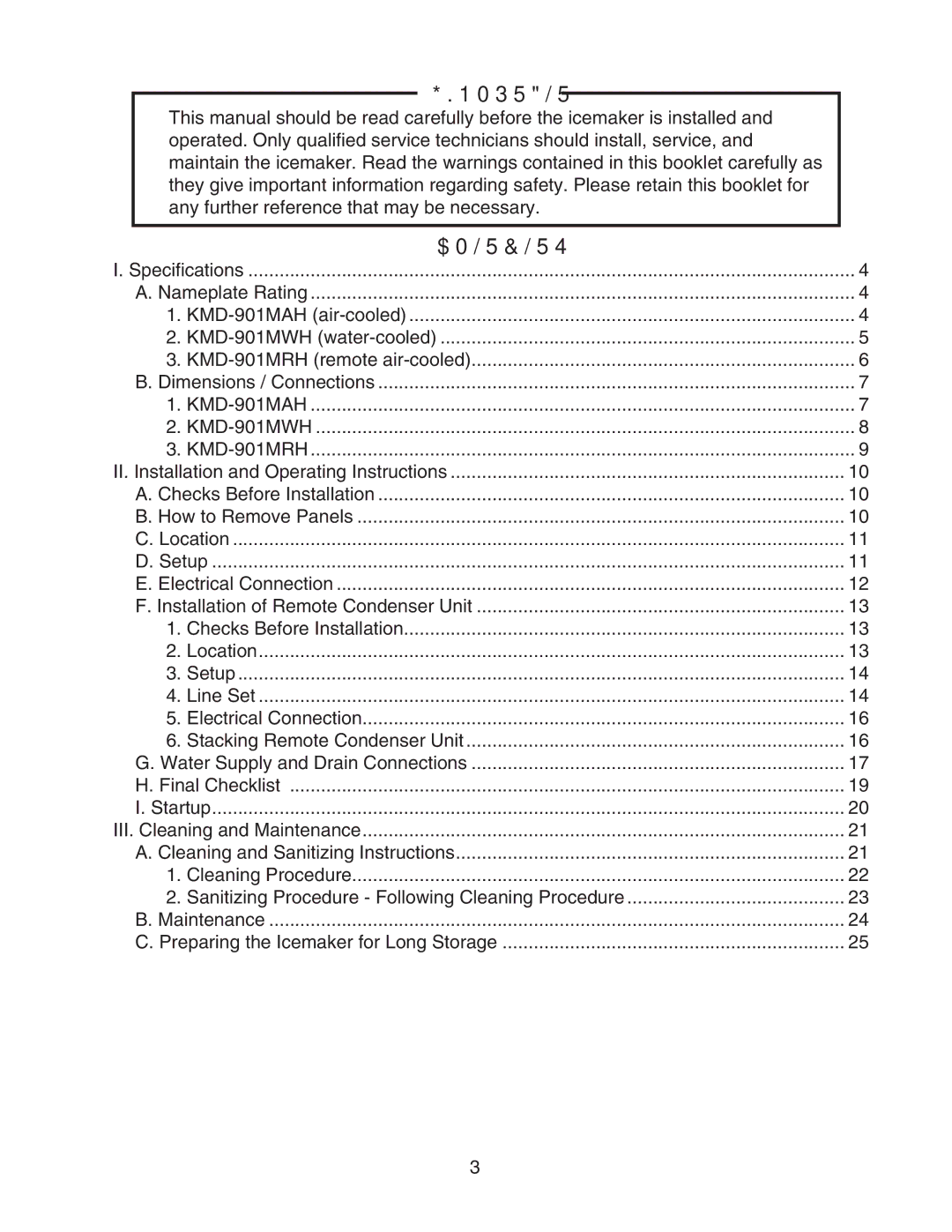 Hoshizaki KMD-901MAH, KMD-901MRH, KMD-901MWH instruction manual Contents 