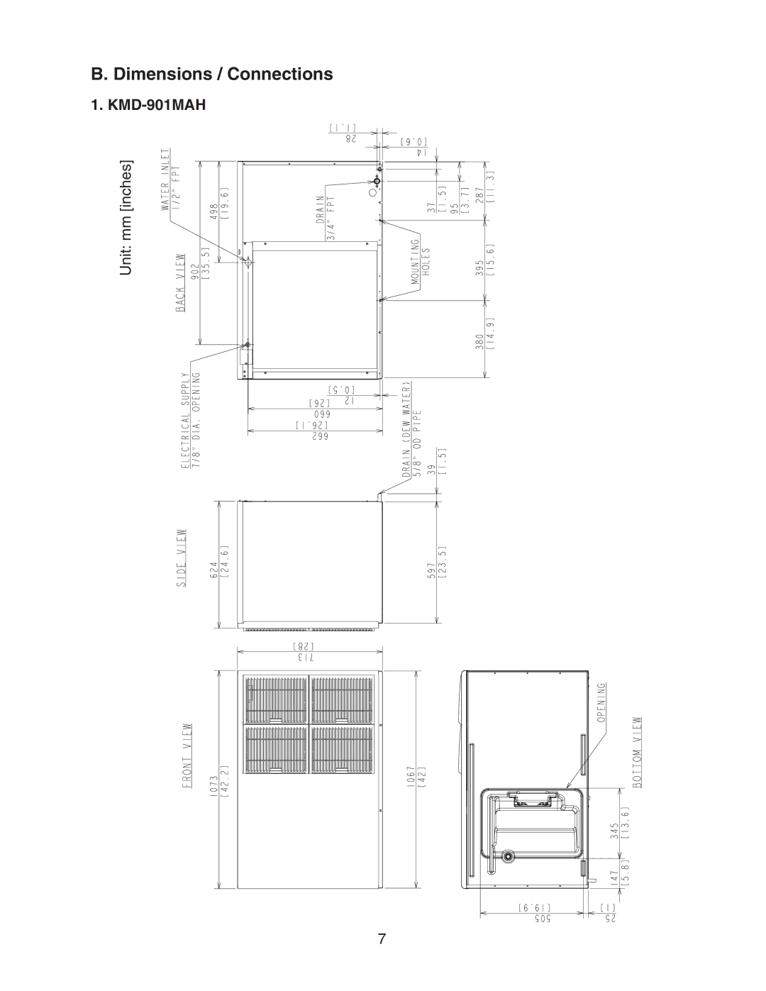 Hoshizaki KMD-901MRH, KMD-901MWH instruction manual Dimensions / Connections, KMD-901MAH 