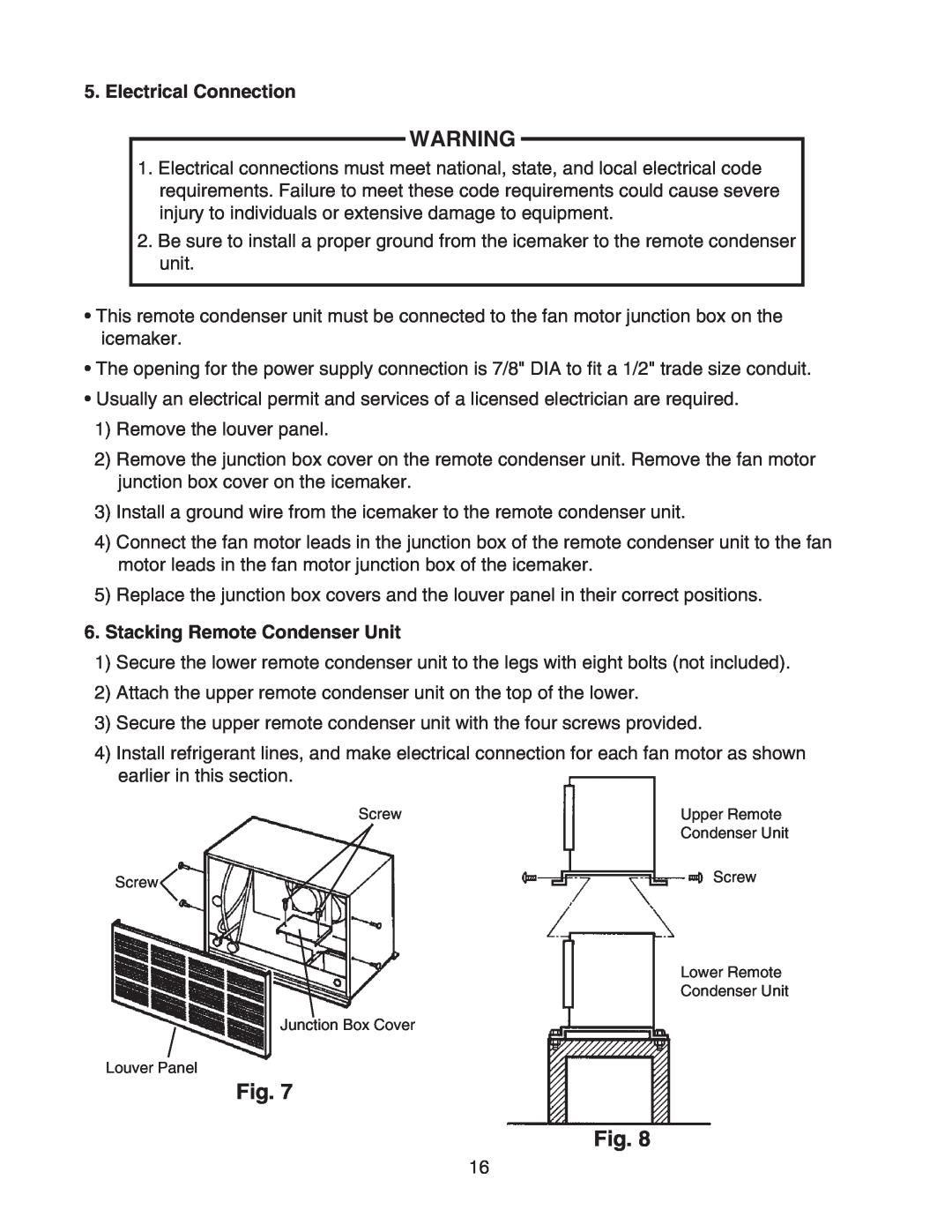 Hoshizaki KMD-901MRH, KMD-901MAH, KMD-901MWH instruction manual Electrical Connection, Stacking Remote Condenser Unit 