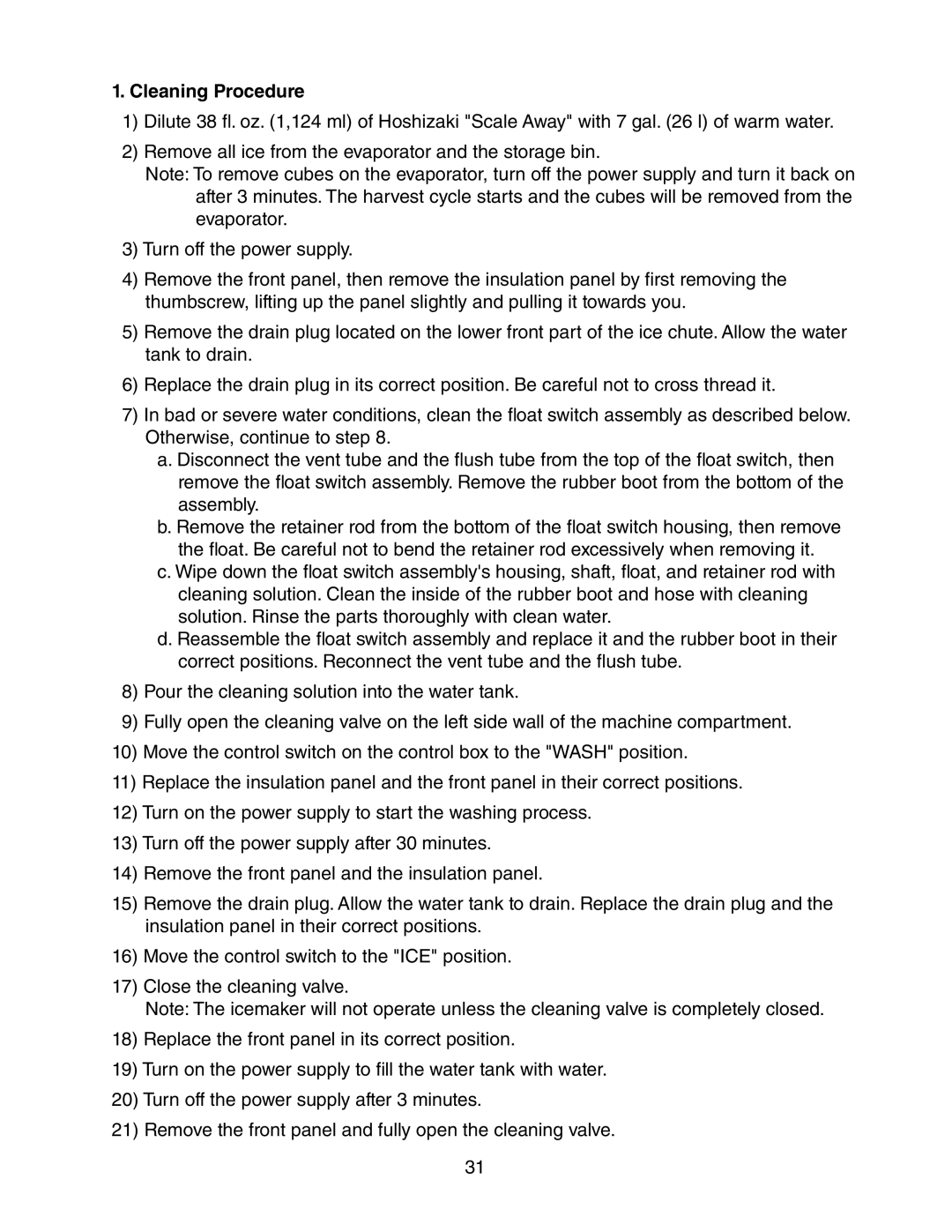 Hoshizaki KMH-2000SWH/3, KMH-2000SRH/3 instruction manual Cleaning Procedure 