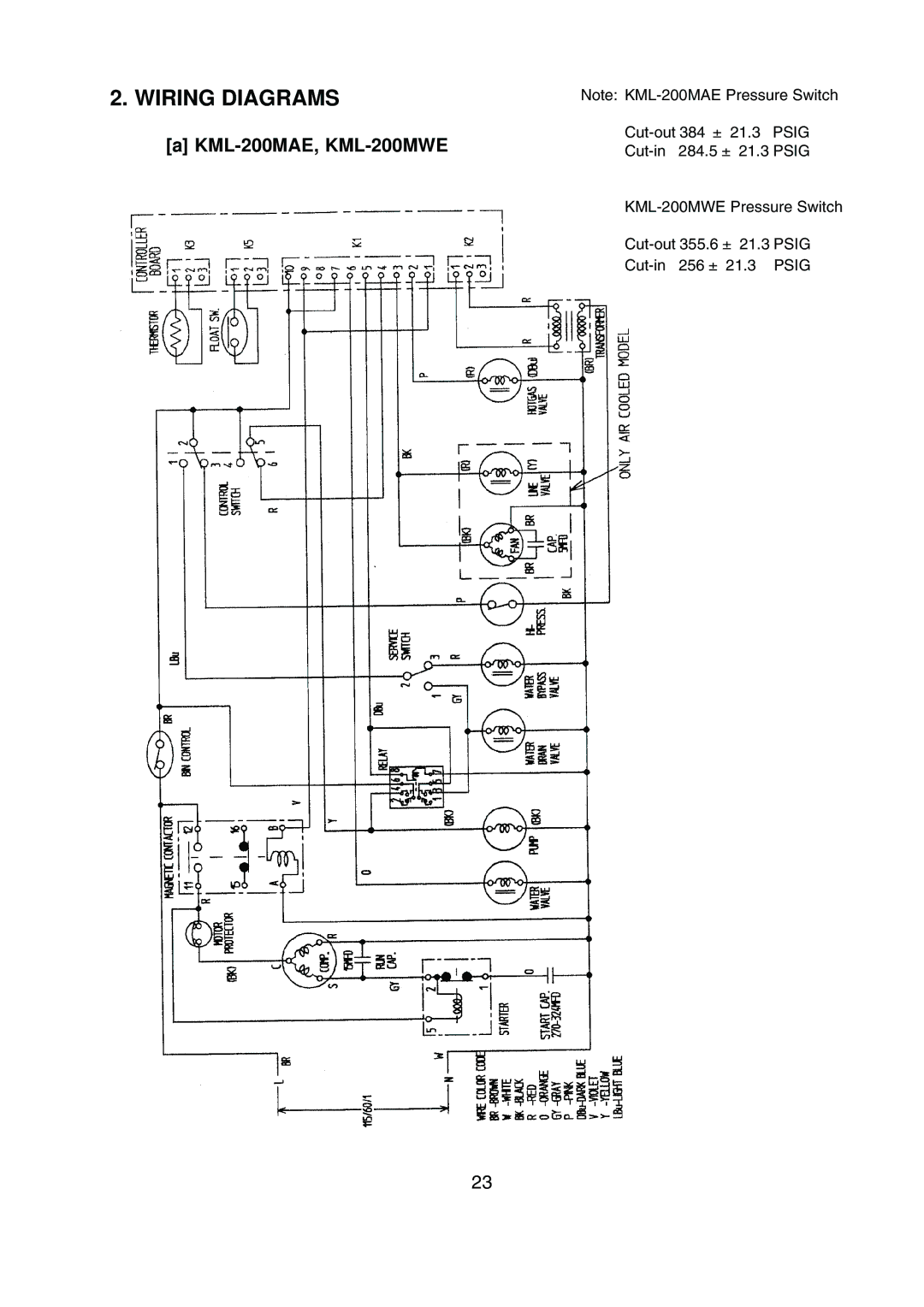 Hoshizaki service manual Wiring Diagrams, KML-200MAE, KML-200MWE 