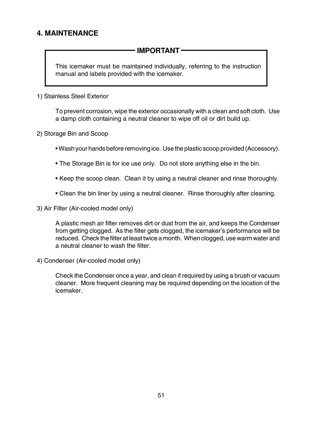 Hoshizaki KML-200MWE, KML-200MAE service manual Maintenance 