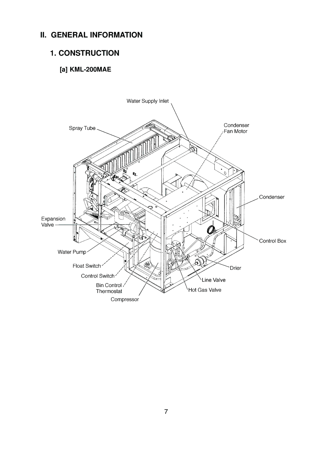 Hoshizaki KML-200MWE service manual II. General Information Construction, KML-200MAE 