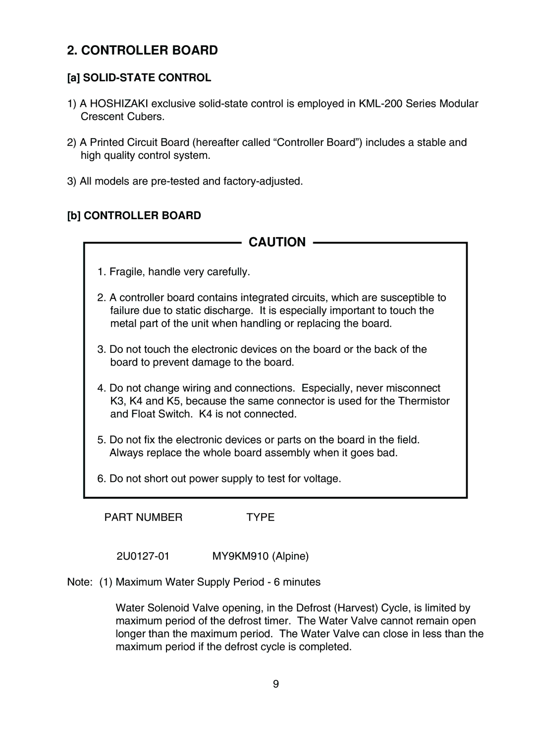 Hoshizaki KML-200MWE, KML-200MAE service manual Controller Board, SOLID-STATE Control 