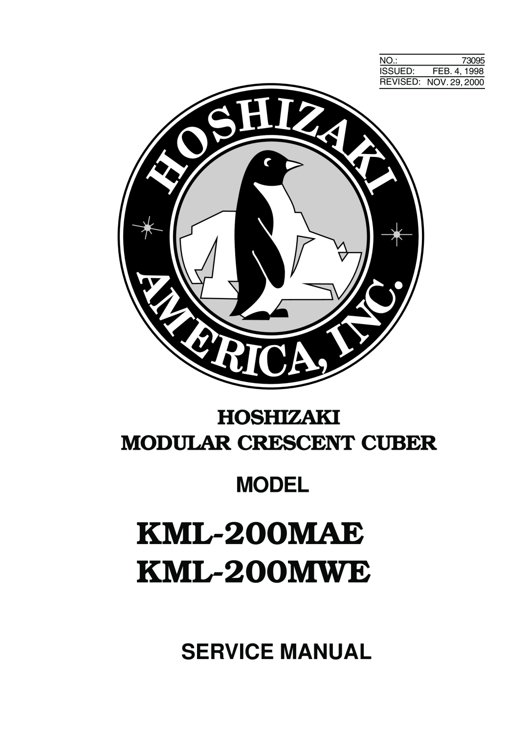 Hoshizaki service manual KML-200MAE KML-200MWE, Hoshizaki Modular Crescent Cuber, Model 