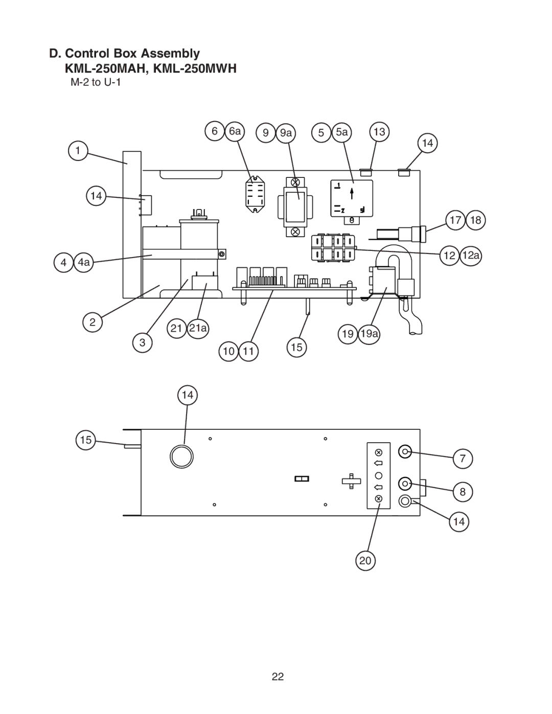 Hoshizaki KML-250MAH manual To U-1 12a 21a 19a 