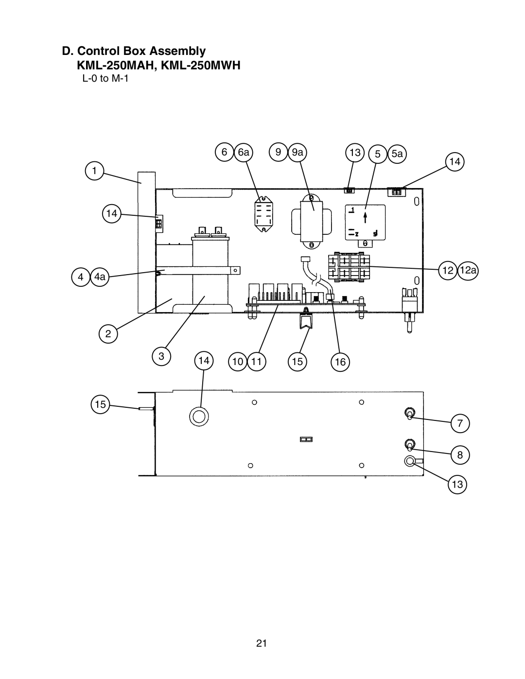Hoshizaki manual D. Control Box Assembly KML-250MAH, KML-250MWH, L-0to M-1 