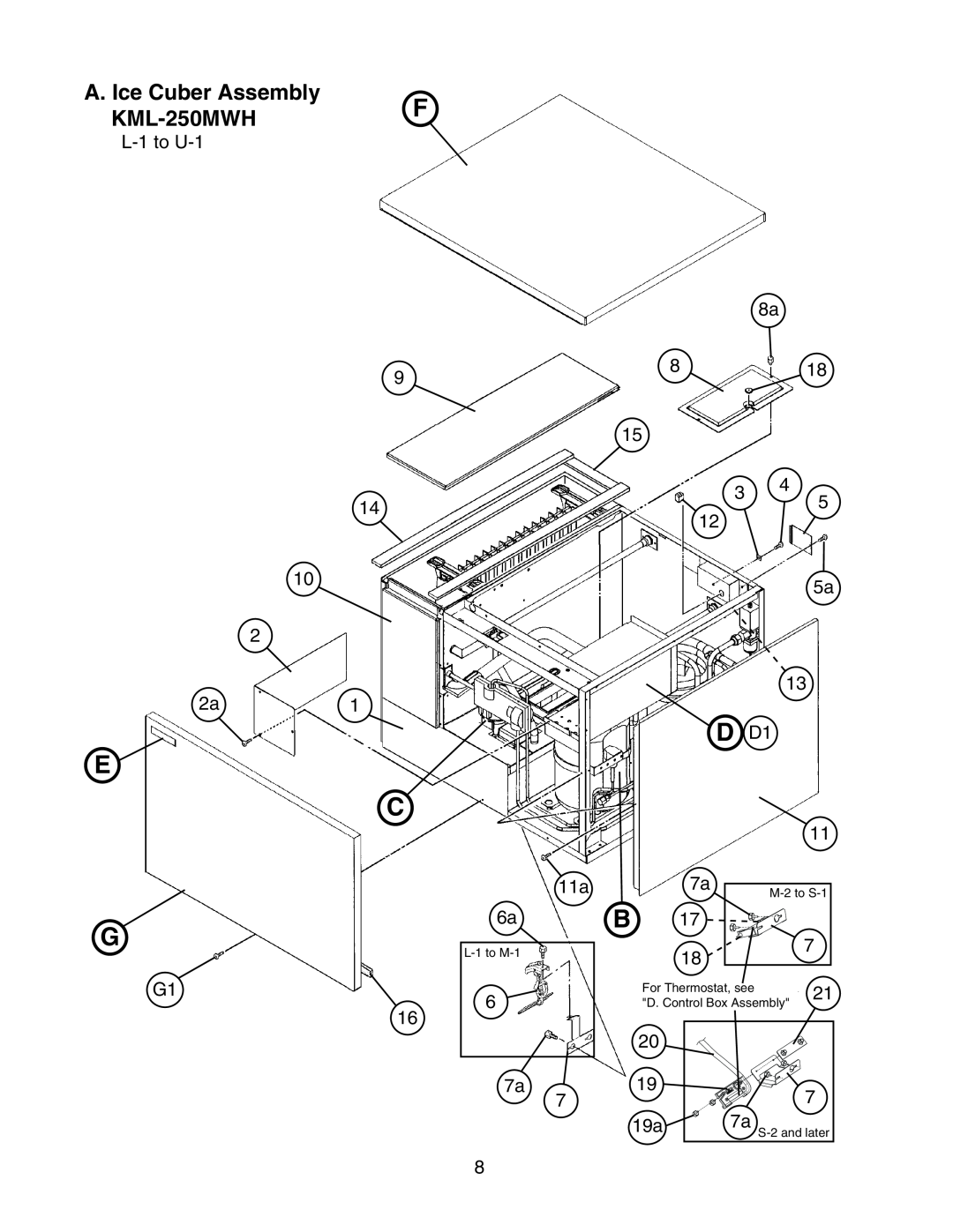 Hoshizaki KML-250MAH manual E C G, D D1, A. Ice Cuber Assembly KML-250MWHF 