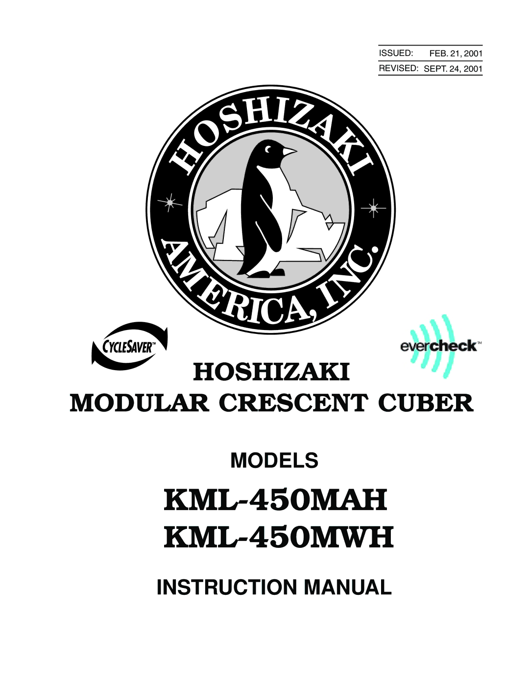 Hoshizaki instruction manual KML-450MAH KML-450MWH 