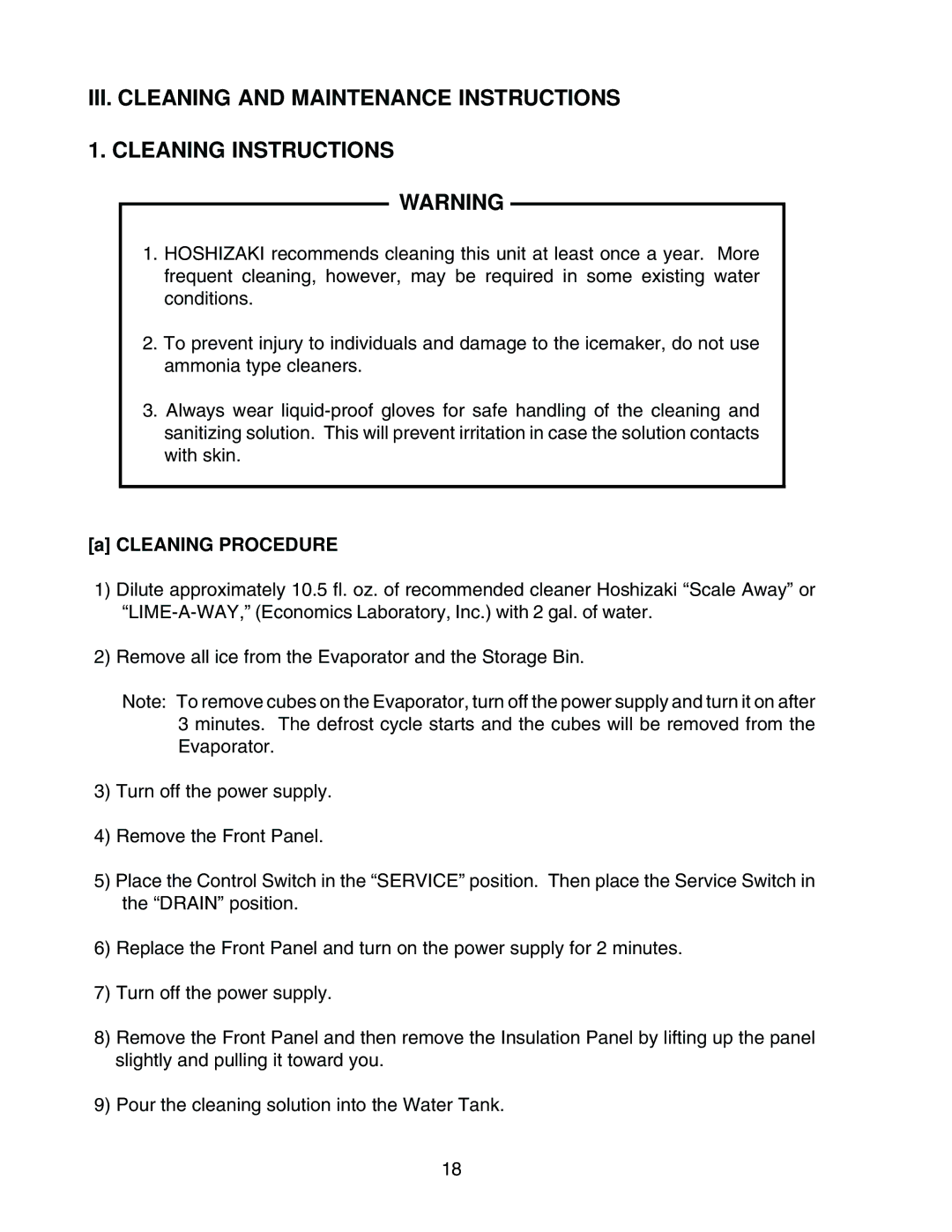 Hoshizaki KML-450MAH, KML-450MWH instruction manual Cleaning Procedure 