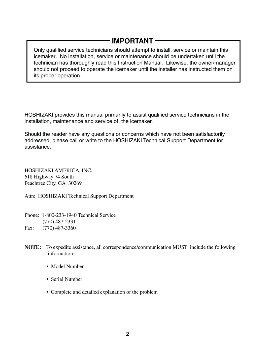 Hoshizaki KML-450MAH, KML-450MWH instruction manual Hoshizaki AMERICA, INC 