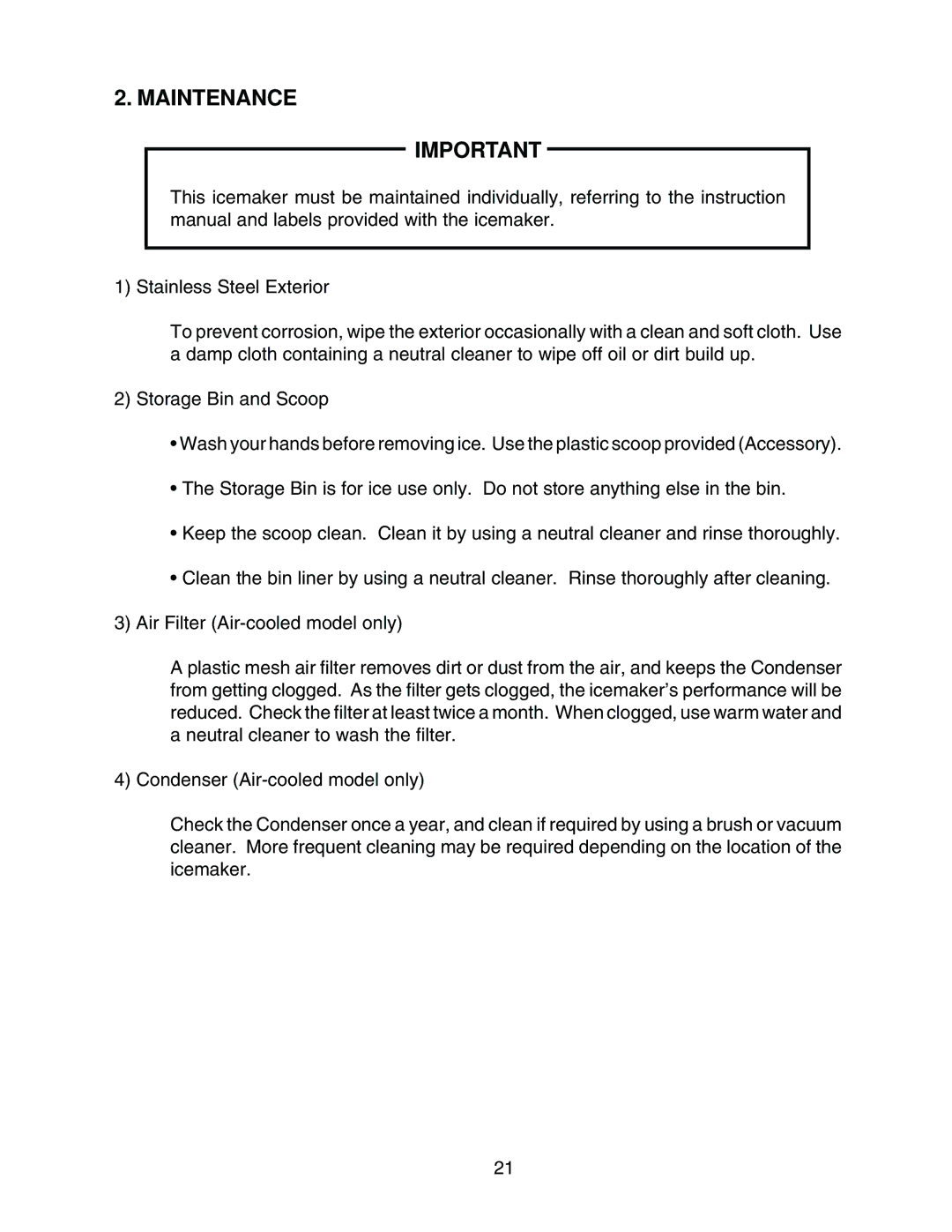 Hoshizaki KML-450MWH, KML-450MAH instruction manual Maintenance 