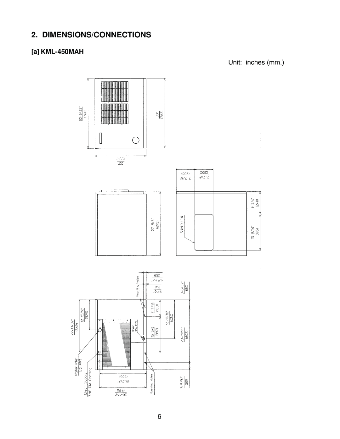 Hoshizaki KML-450MWH instruction manual Dimensions/Connections, a KML-450MAH 