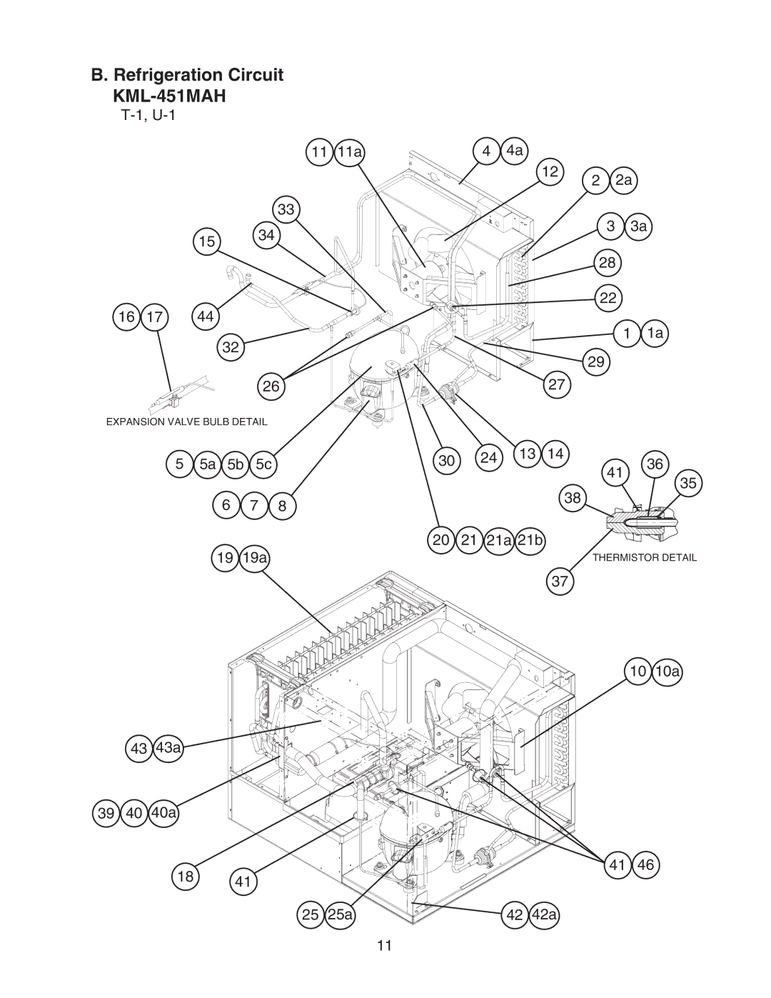 Hoshizaki KML-451MWH, KML-451MAH manual U-1 11 11a, 5a 5b 5c 19 19a 43 43a 39 40 40a 25 25a 21a 21b, 10 10a 42 42a 