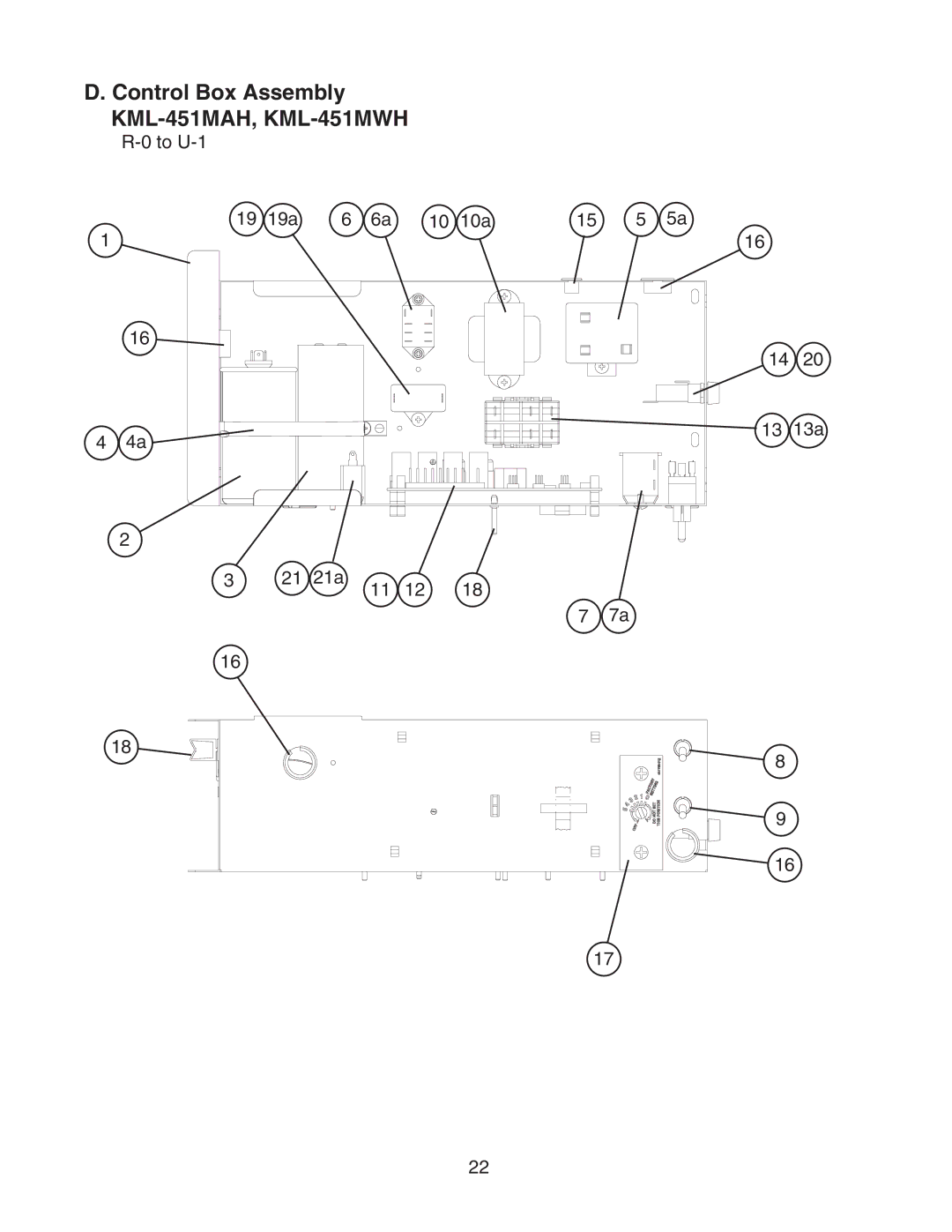 Hoshizaki manual KML-451MAH, KML-451MWH, To U-1 19a 10a 13a 21a 