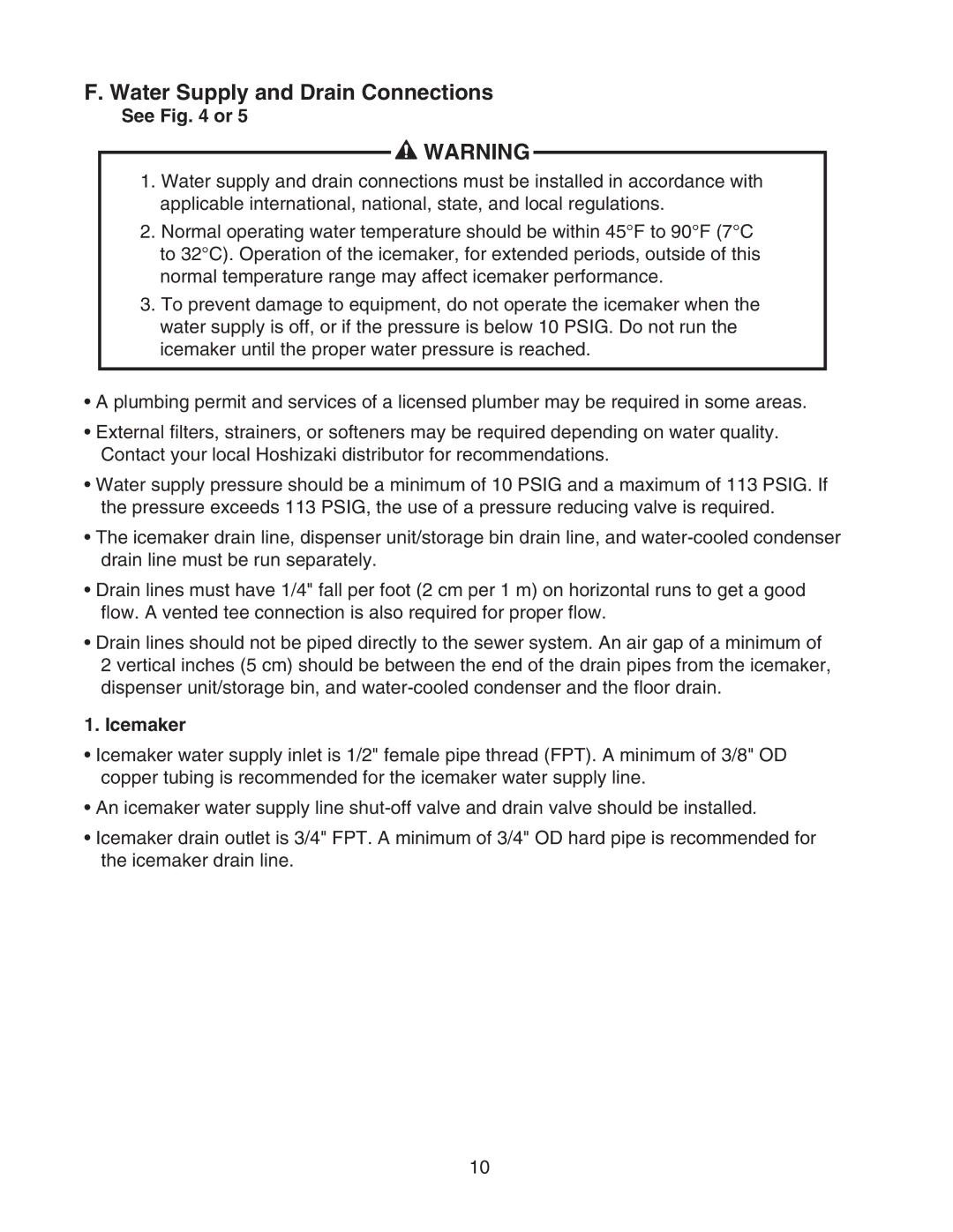 Hoshizaki KML-700MWH-M instruction manual Water Supply and Drain Connections, See or, Icemaker 