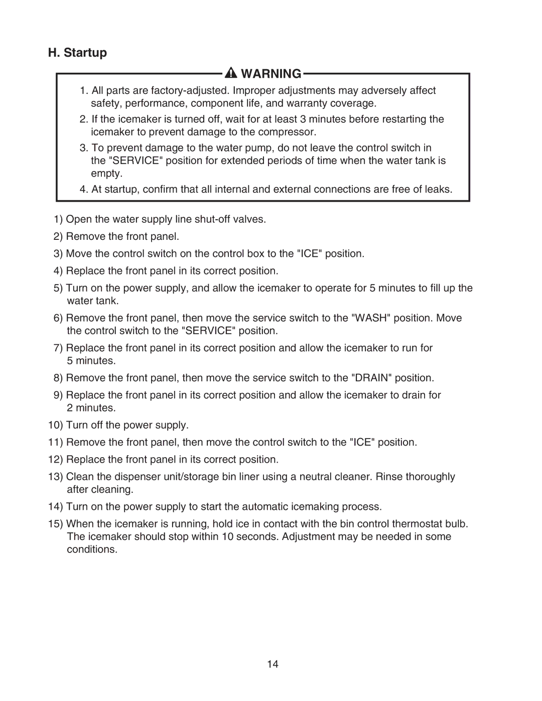 Hoshizaki KML-700MWH-M instruction manual Startup 