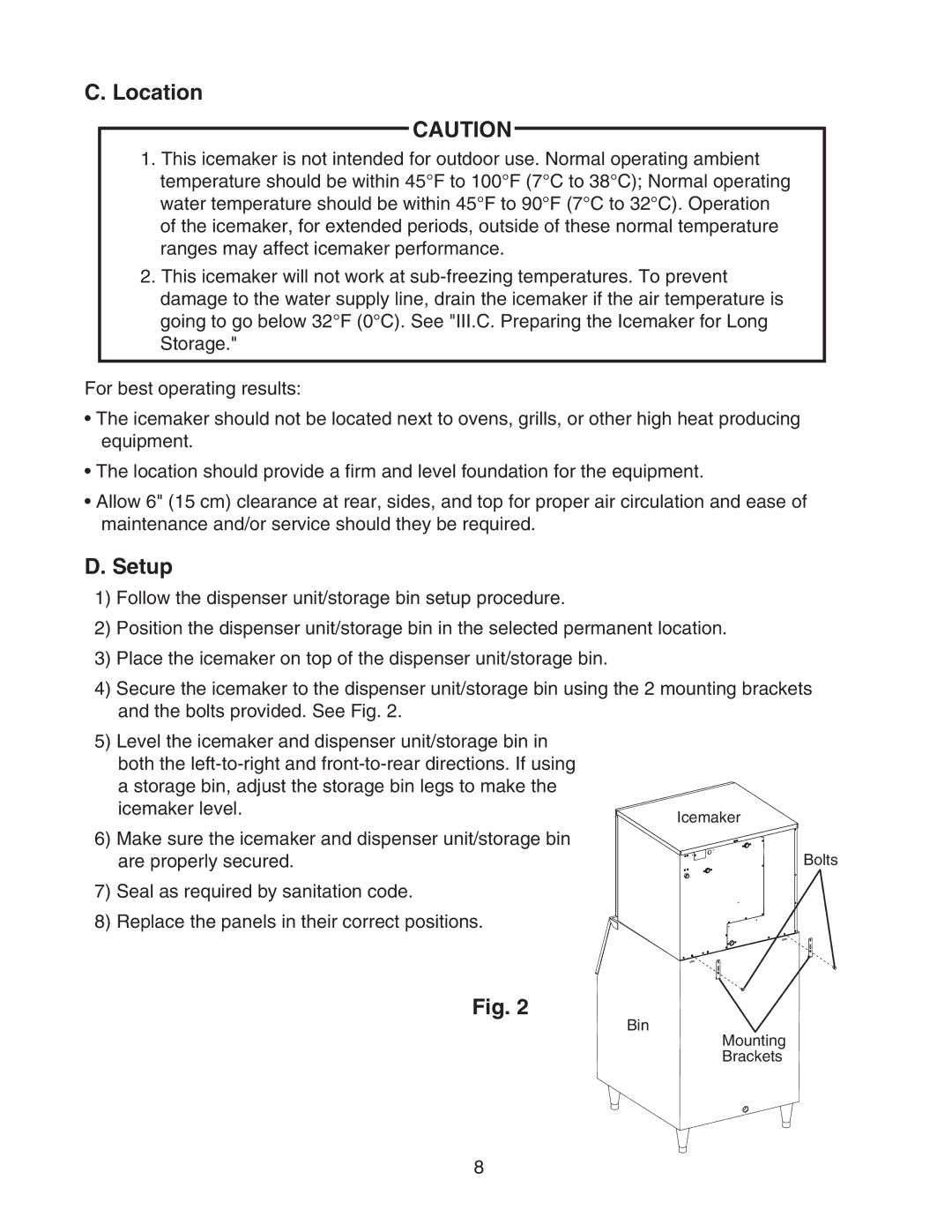 Hoshizaki KML-700MWH-M instruction manual Location, Setup 