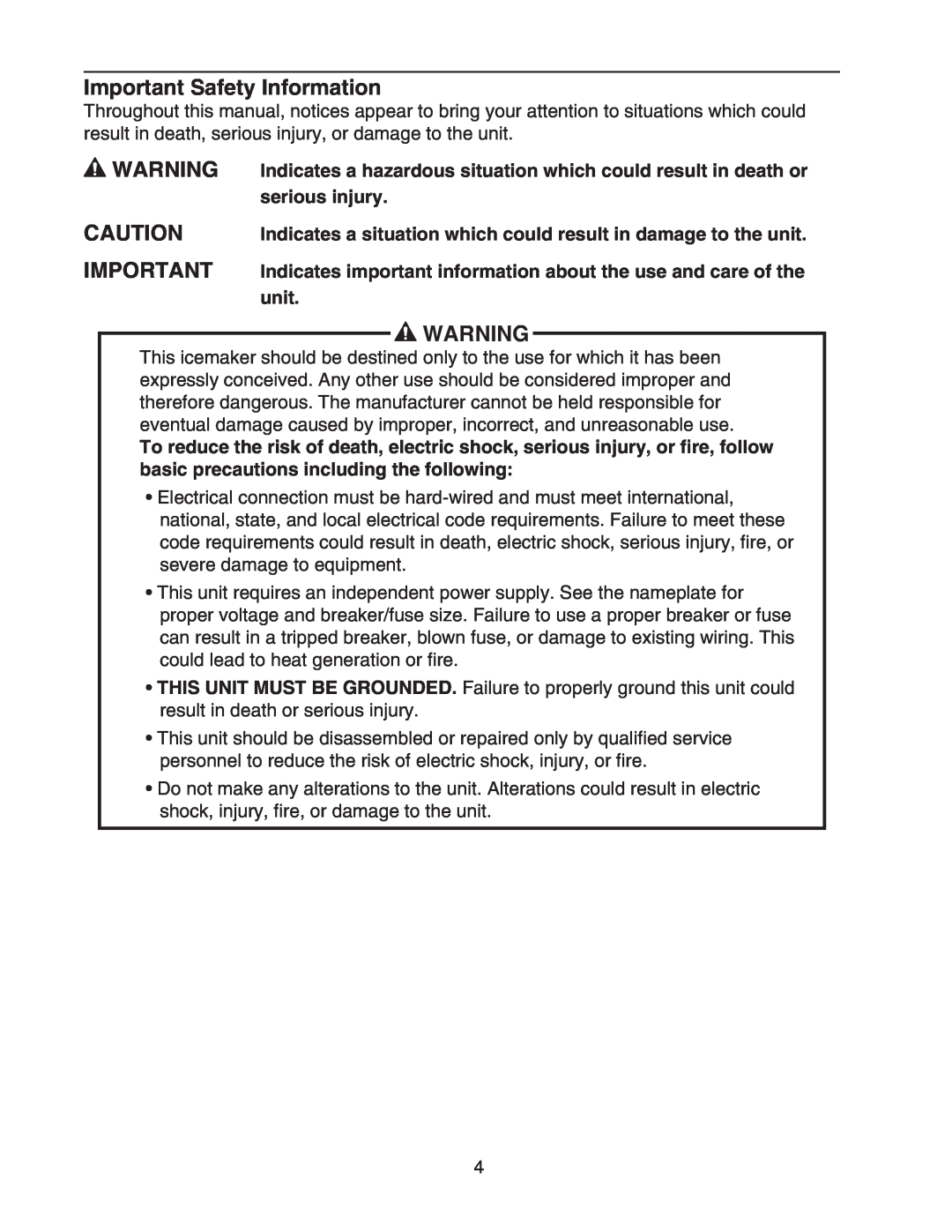 Hoshizaki KML-700MWH-M instruction manual Important Safety Information, serious injury, unit 