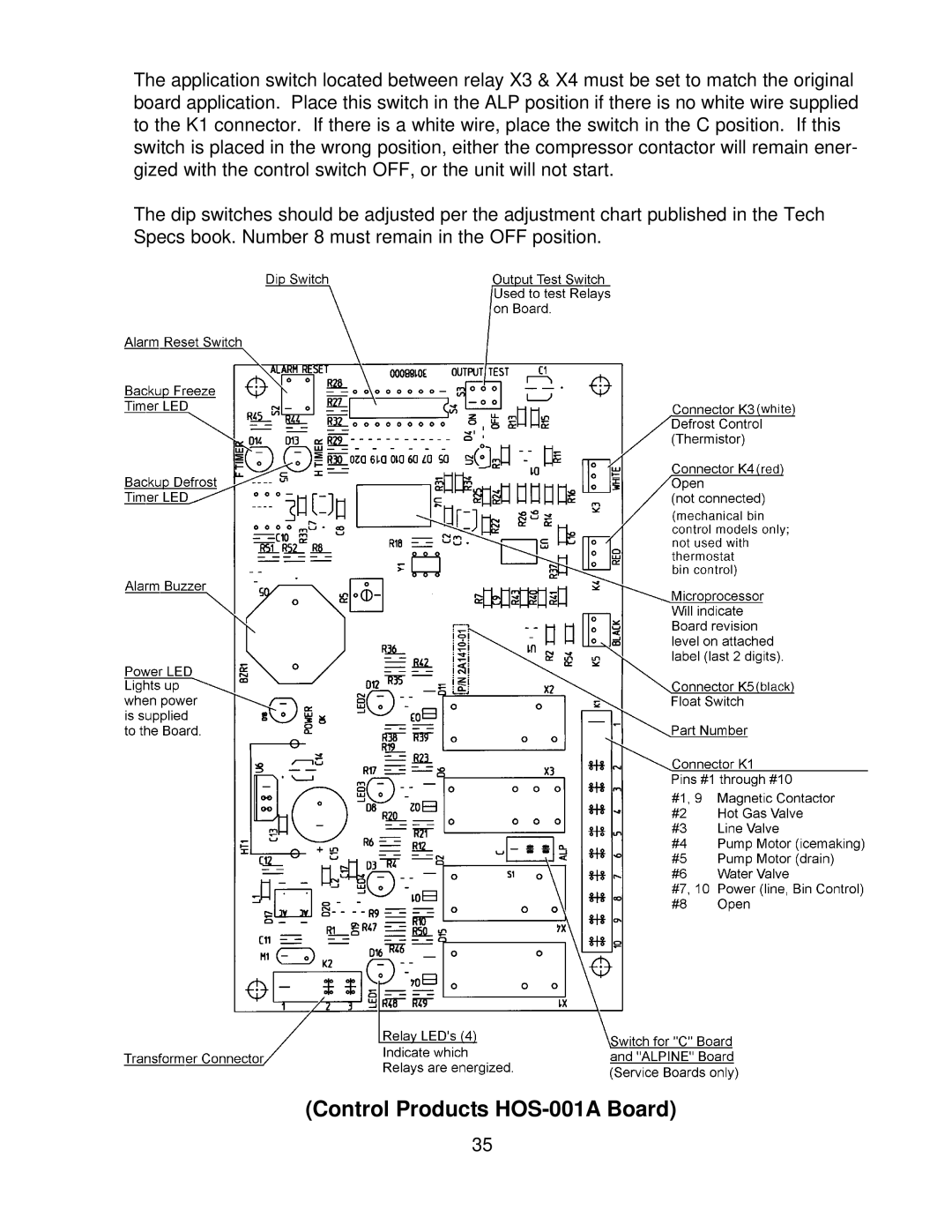 Hoshizaki KML F SERIES, KML H SERIES service manual Control Products HOS-001A Board 