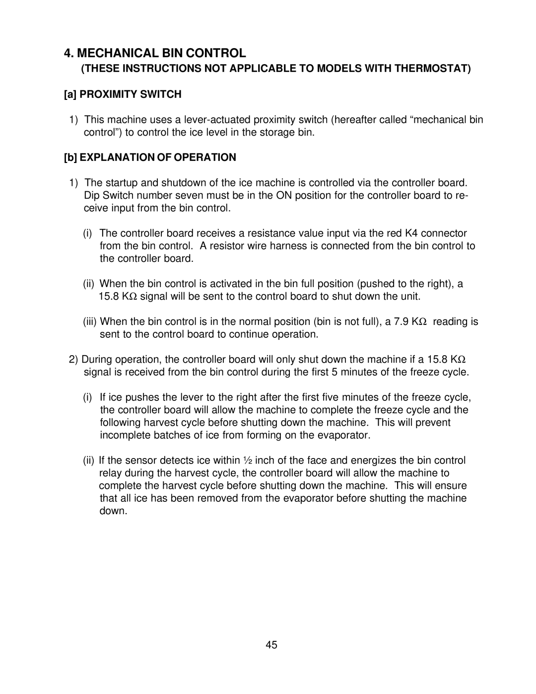 Hoshizaki KML F SERIES service manual Mechanical BIN Control, These Instructions not Applicable to Models with Thermostat 