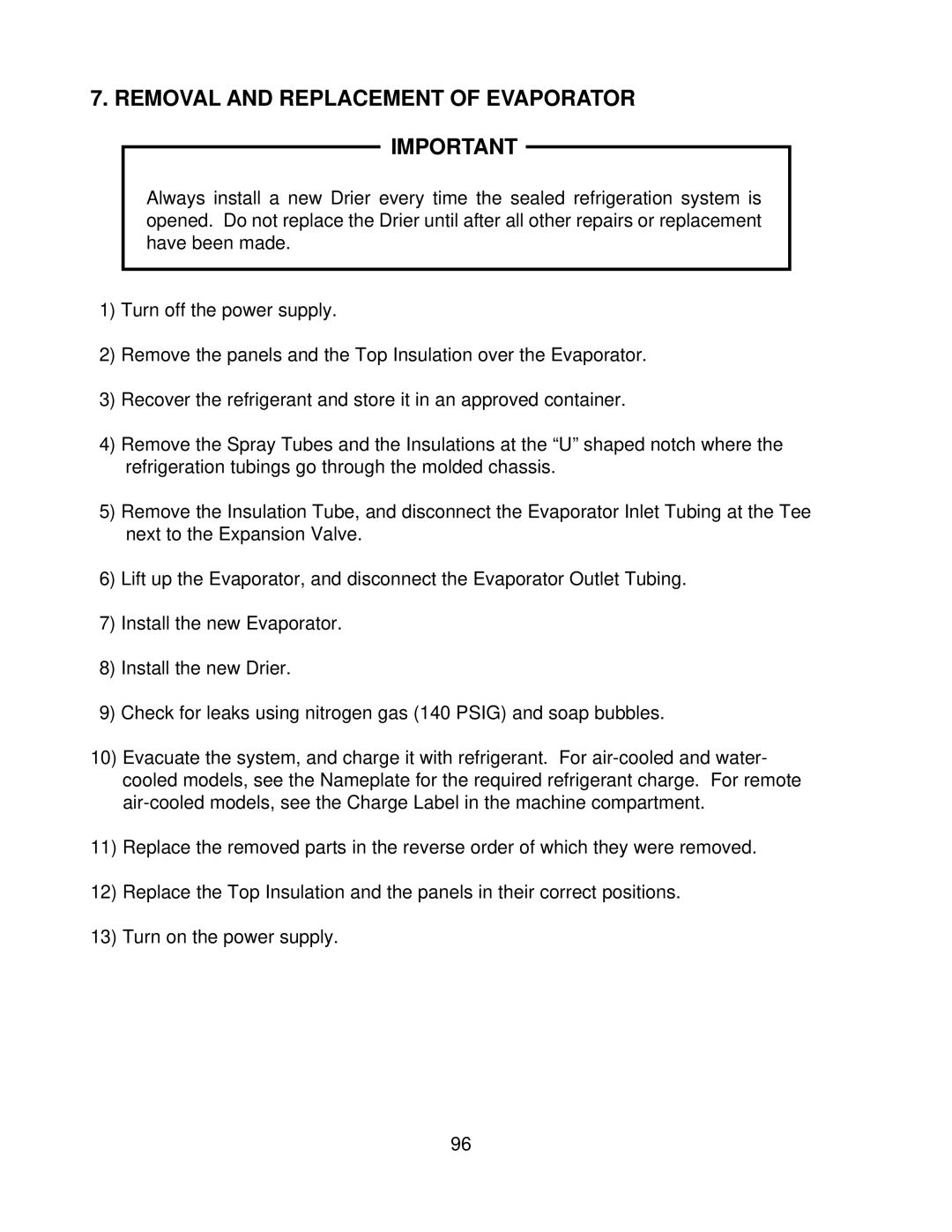 Hoshizaki KML H SERIES, KML F SERIES service manual Removal and Replacement of Evaporator Important 