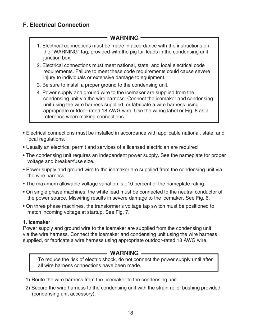 Hoshizaki KMS-1400MLH instruction manual Electrical Connection, Icemaker 