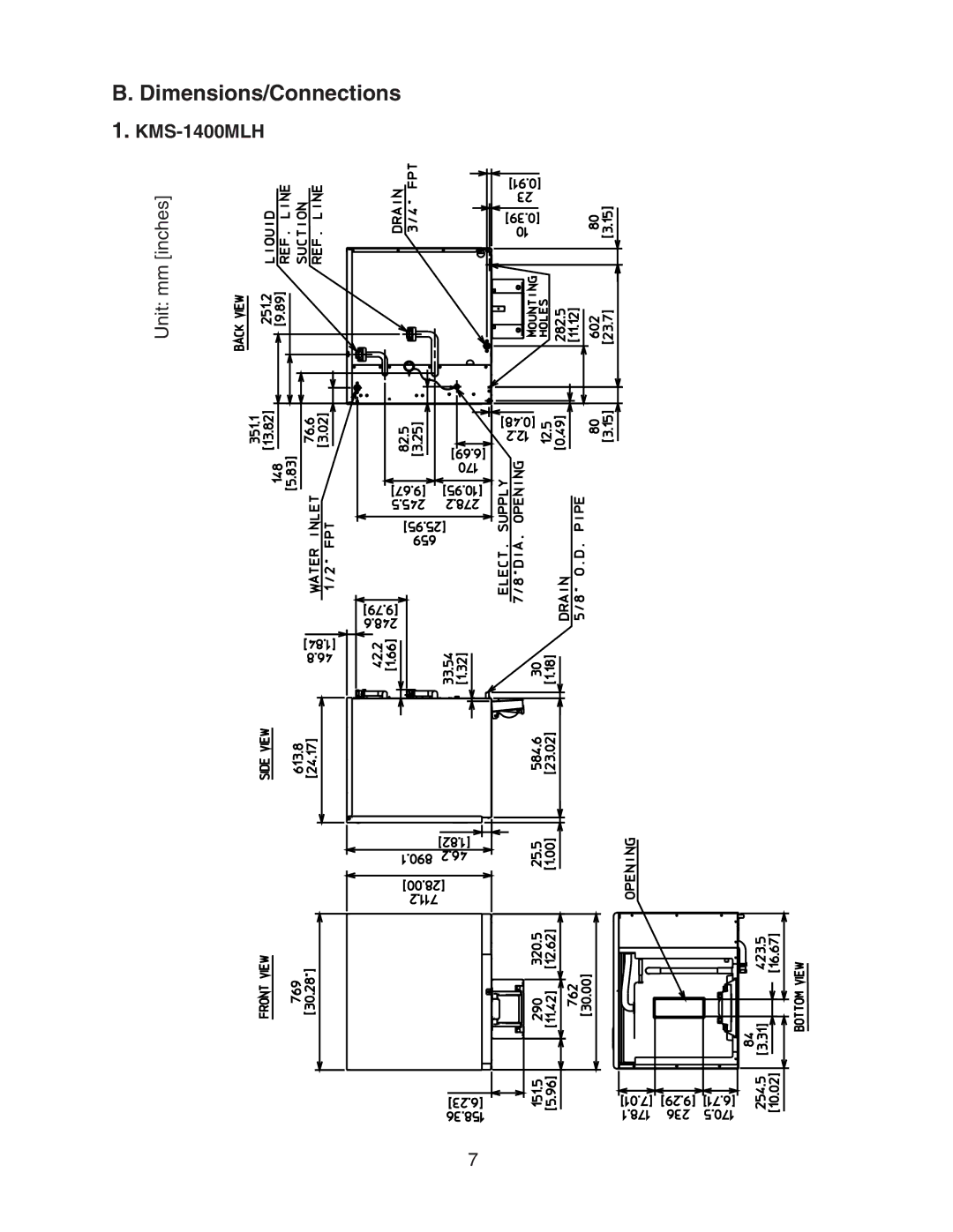 Hoshizaki KMS-1400MLH instruction manual Dimensions/Connections 