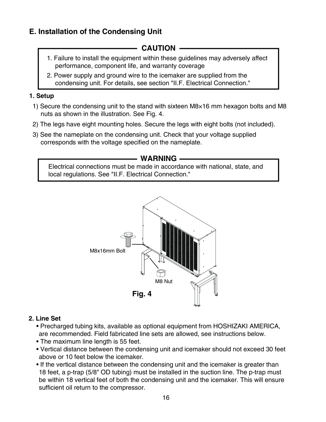 Hoshizaki KMS-1400MLH instruction manual E. Installation of the Condensing Unit, Line Set, Setup 