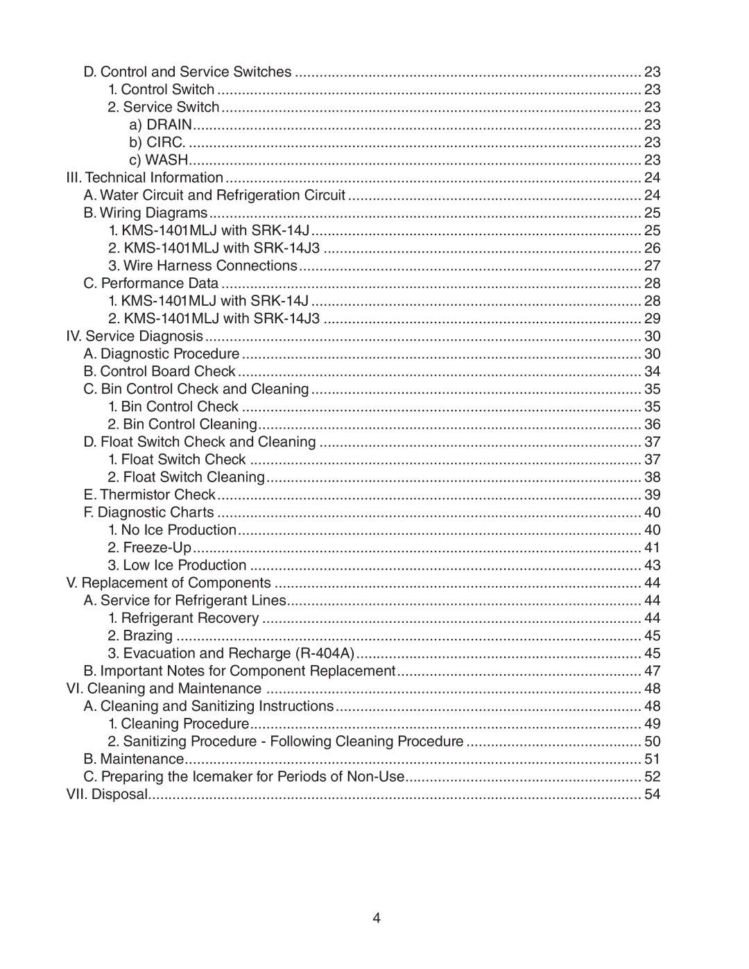 Hoshizaki KMS-1401MLJ, Condensing Unit Models SRK-14J/3 service manual 