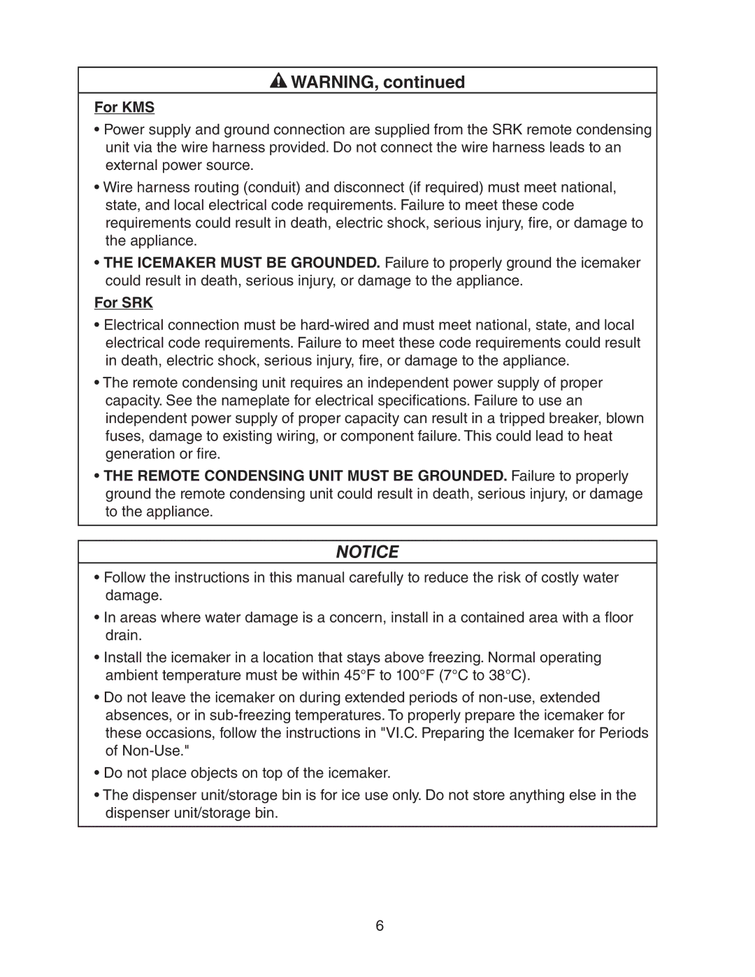 Hoshizaki KMS-1401MLJ, Condensing Unit Models SRK-14J/3 service manual For KMS, For SRK 