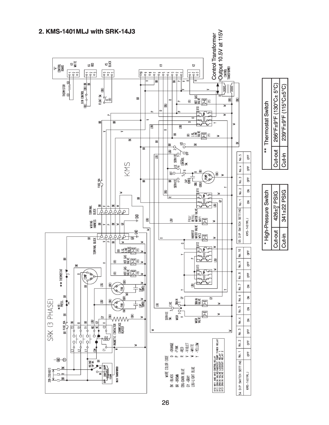 Hoshizaki KMS-1401MLJ, Condensing Unit Models SRK-14J/3 Kms, 1401MLJ with SRK-14J3, Control Transformer, Output 10.5V at 