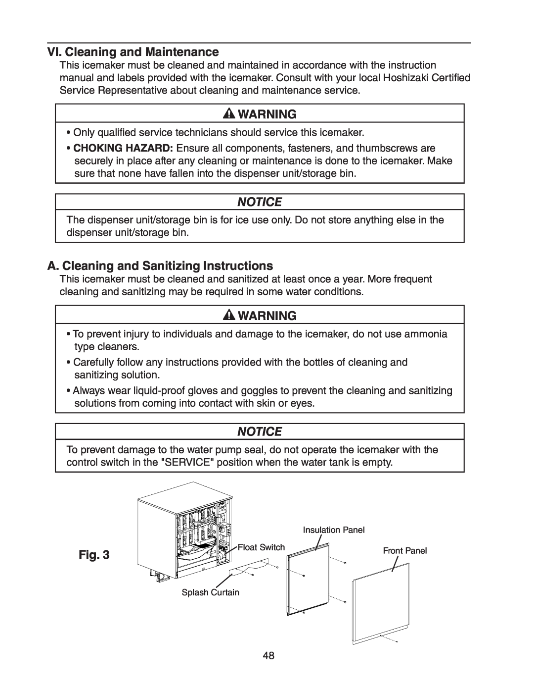 Hoshizaki KMS-1401MLJ service manual VI. Cleaning and Maintenance, A. Cleaning and Sanitizing Instructions 