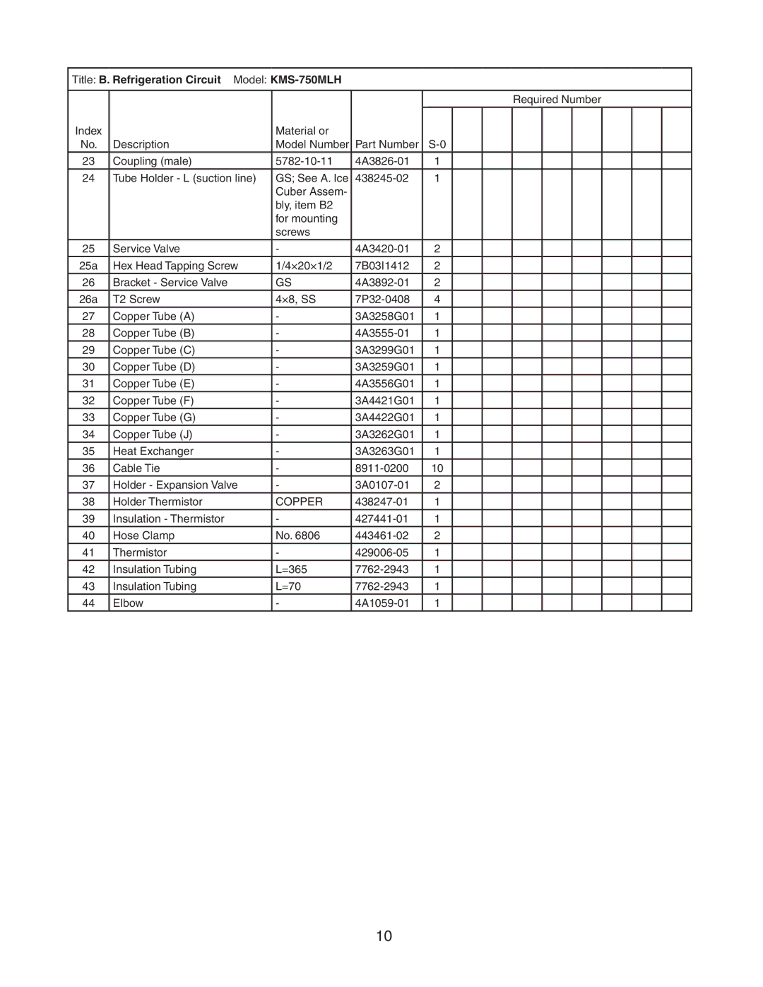 Hoshizaki KMS-750MLH manual Copper 