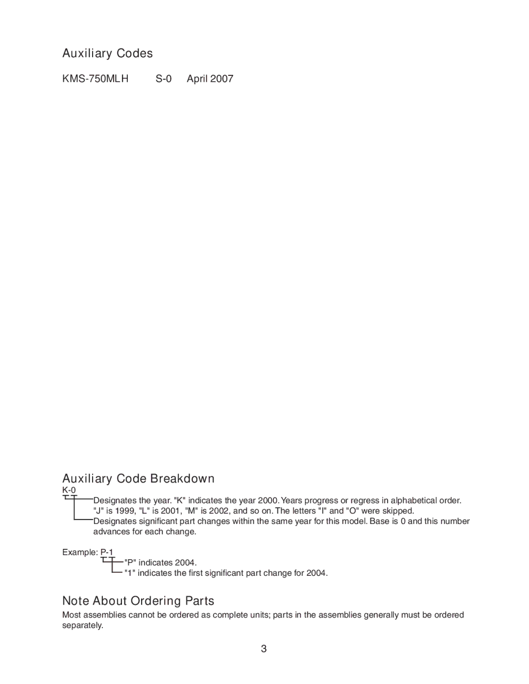 Hoshizaki KMS-750MLH manual Auxiliary Code Breakdown, April 