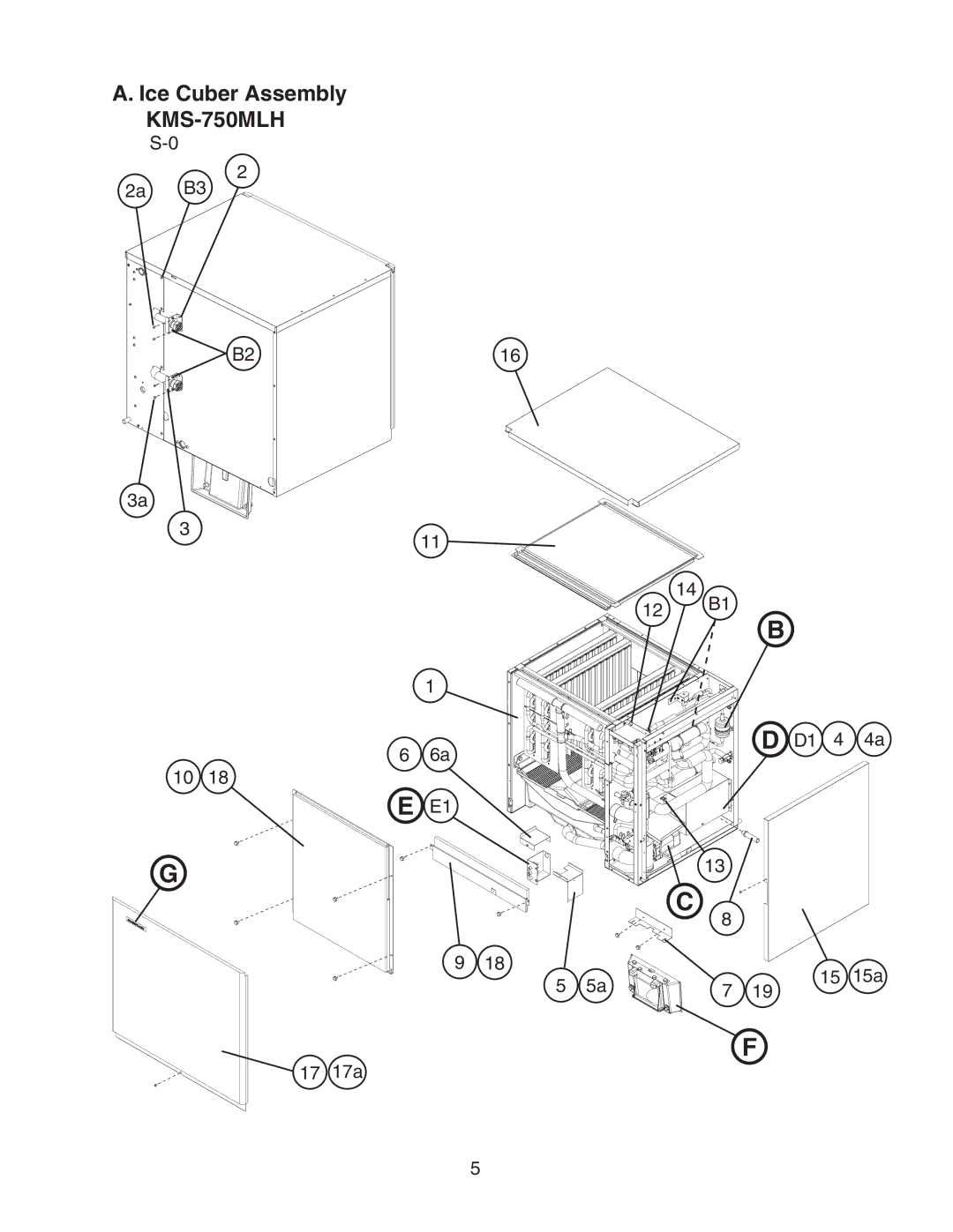 Hoshizaki manual Ice Cuber Assembly KMS-750MLH, 2a B3 12 14 B1 D1 4 4a 17 17a 15 15a 