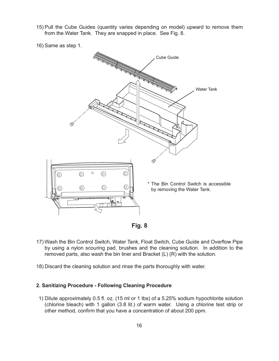 Hoshizaki L1F015102 instruction manual Sanitizing Procedure Following Cleaning Procedure 