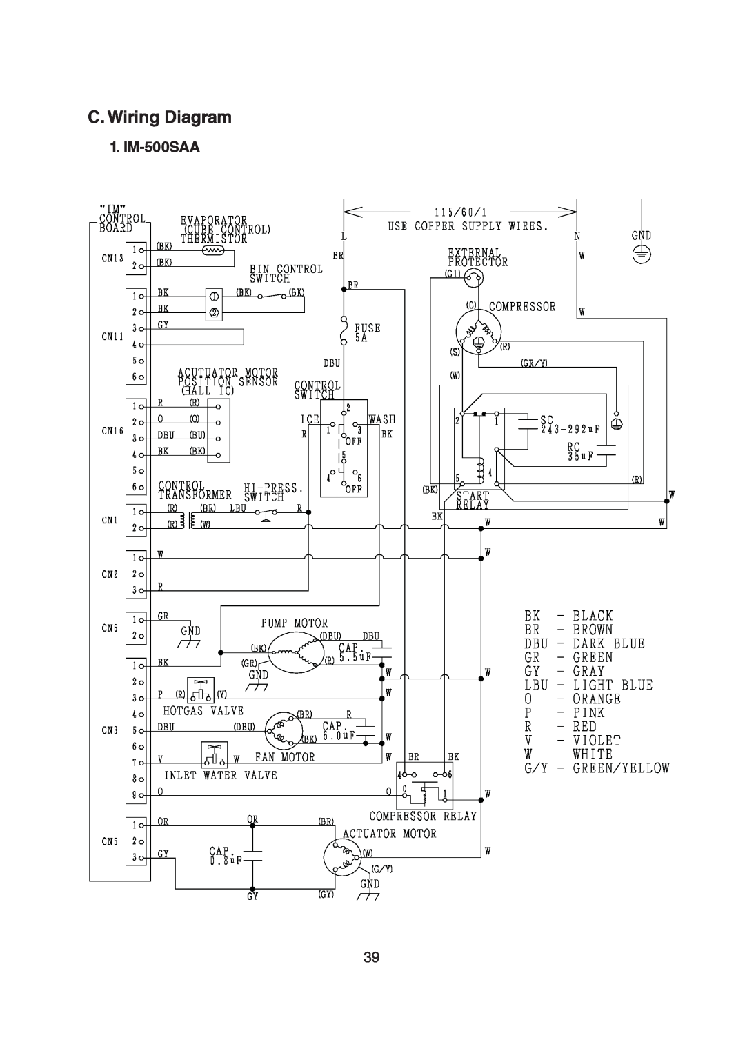 Hoshizaki M029-897 service manual C. Wiring Diagram, IM-500SAA 